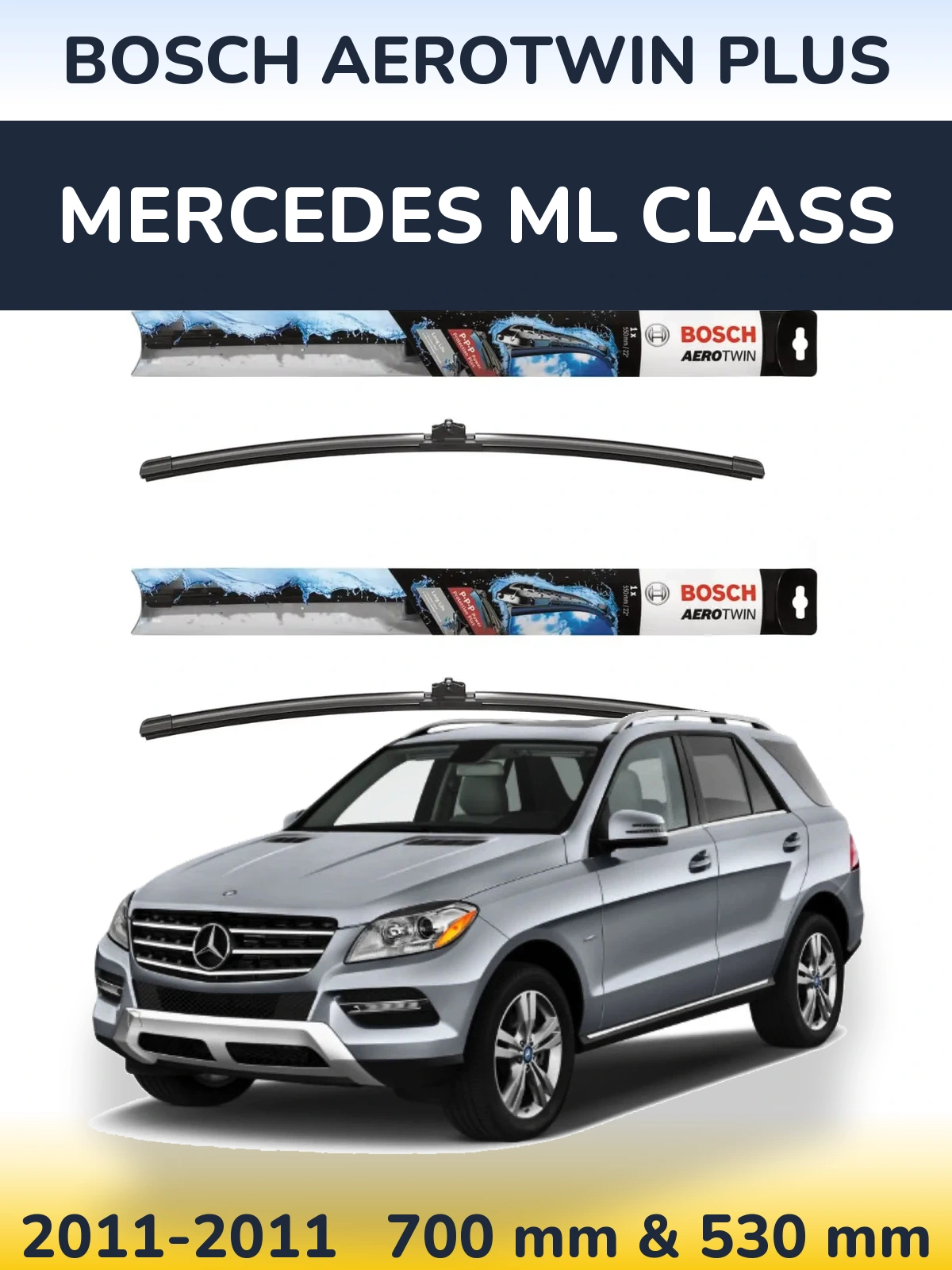 Комплект передніх щіток BOSCH AeroTwin Plus 700 & 530 мм для Mercedes ML Class 2011-2011