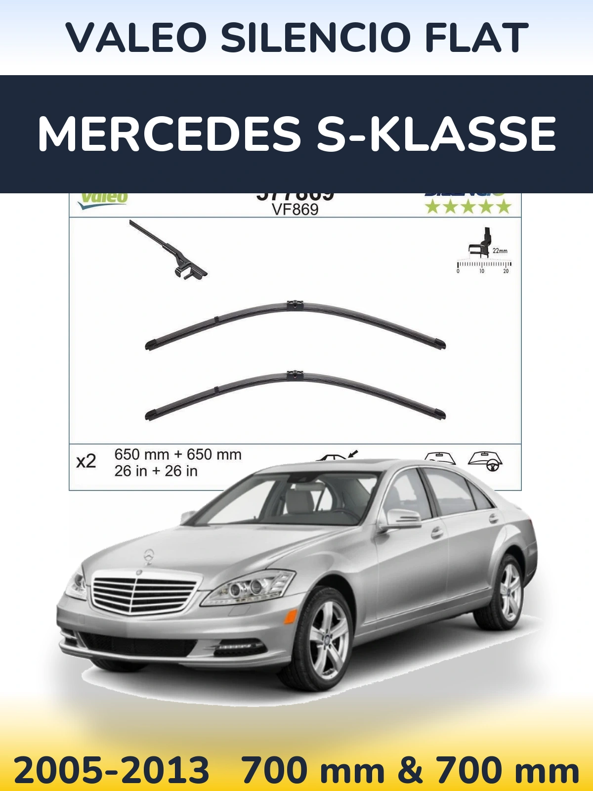Комплект передних дворников Valeo Silencio Flat 680 & 680 мм для Mercedes S-Klasse 2005-2013