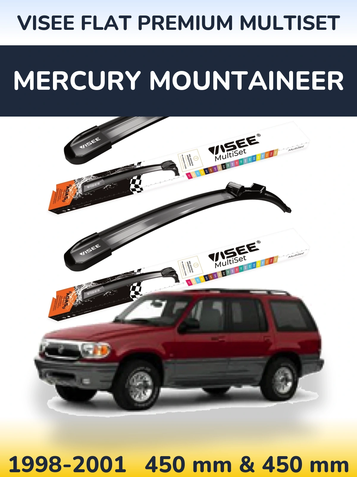 Комплект передніх щіток VISEE FLAT PREMIUM MultiSet 450 & 450 мм для Mercury Mountaineer 1998-2001