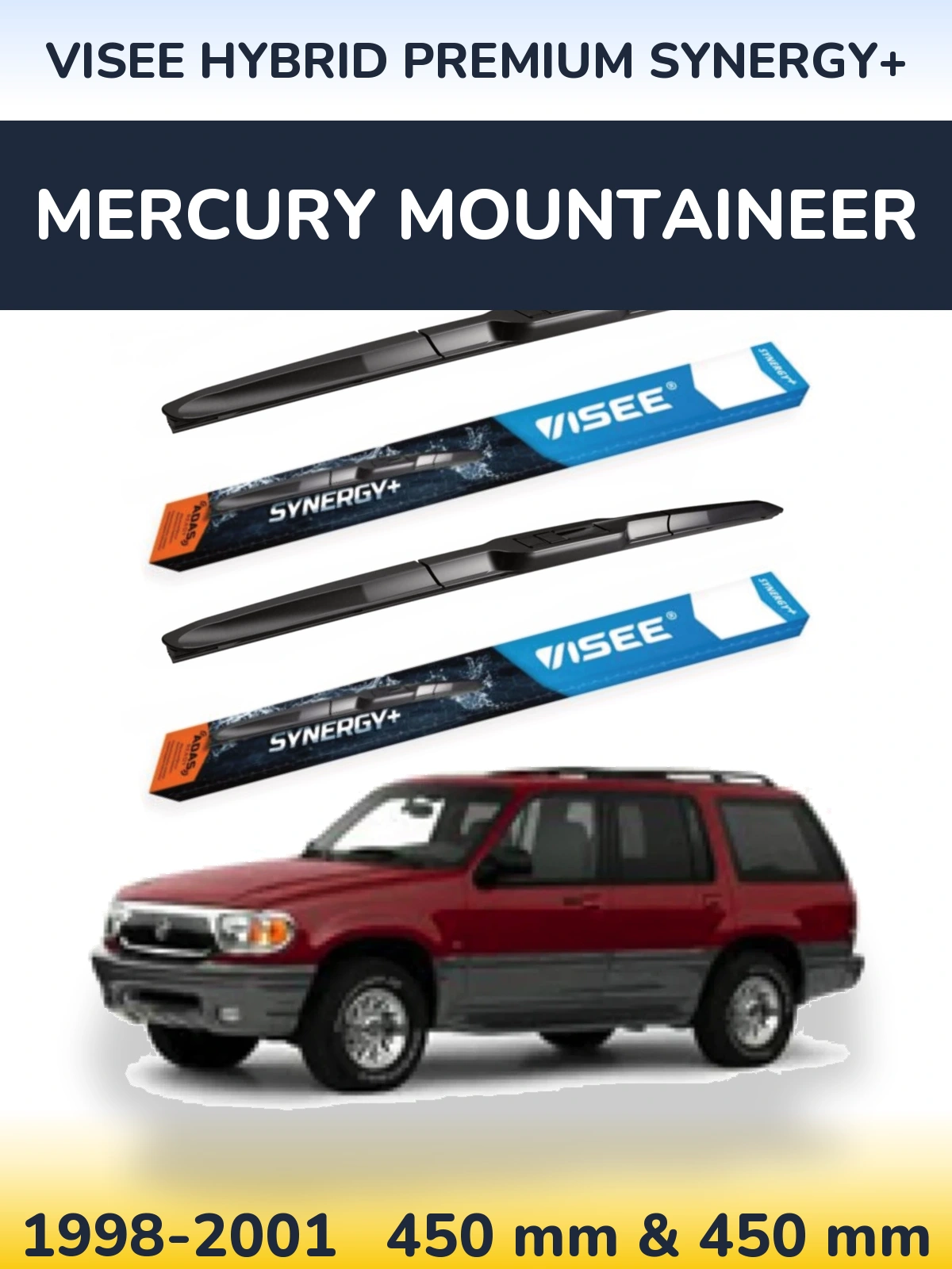 Комплект передніх щіток VISEE HYBRID PREMIUM SYNERGY+ 450 & 450 мм для Mercury Mountaineer 1998-2001