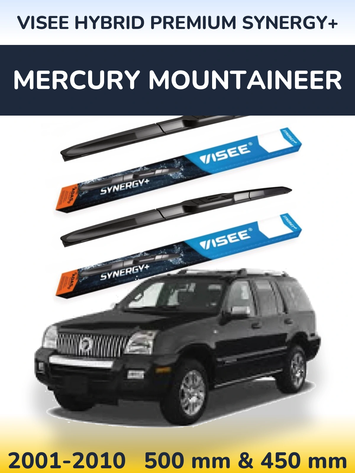 Комплект передних дворников VISEE HYBRID PREMIUM SYNERGY+ 500 & 450 мм для Mercury Mountaineer 2001-2010
