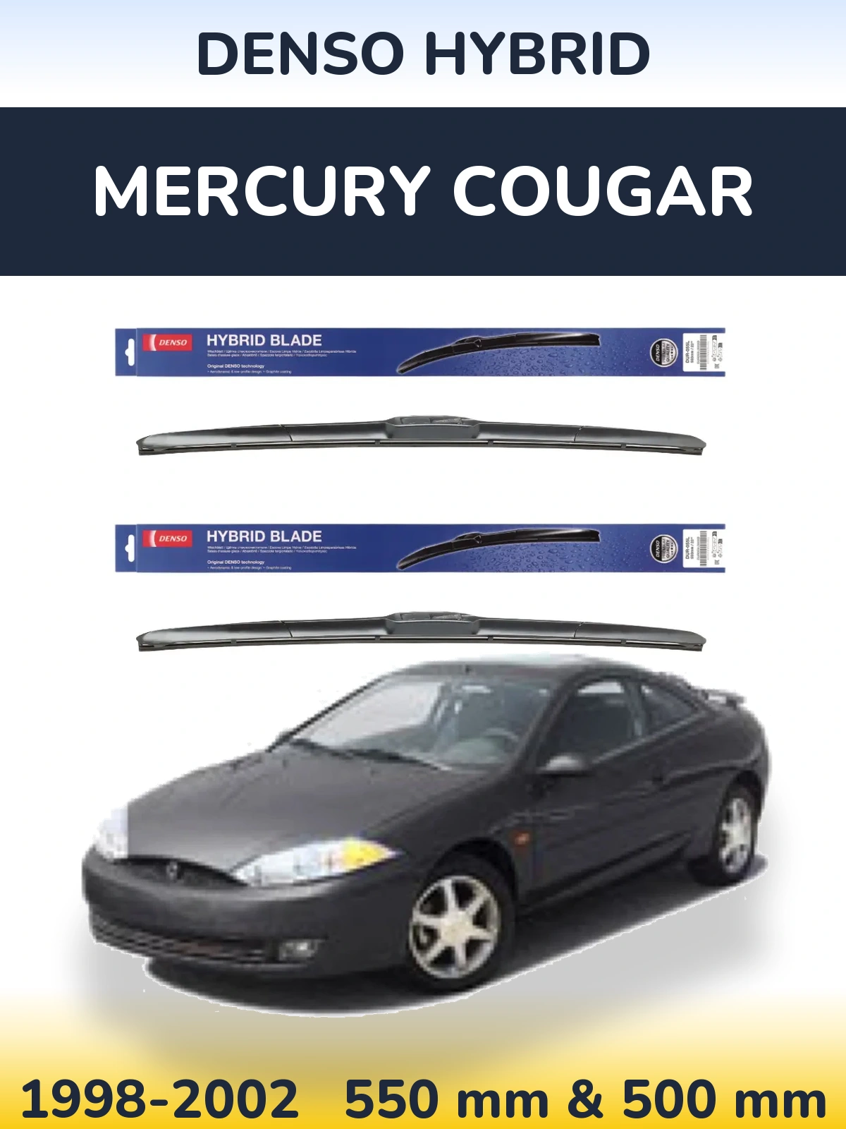 Комплект передних дворников Denso Hybrid 550 & 500 мм для Mercury Cougar 1998-2002