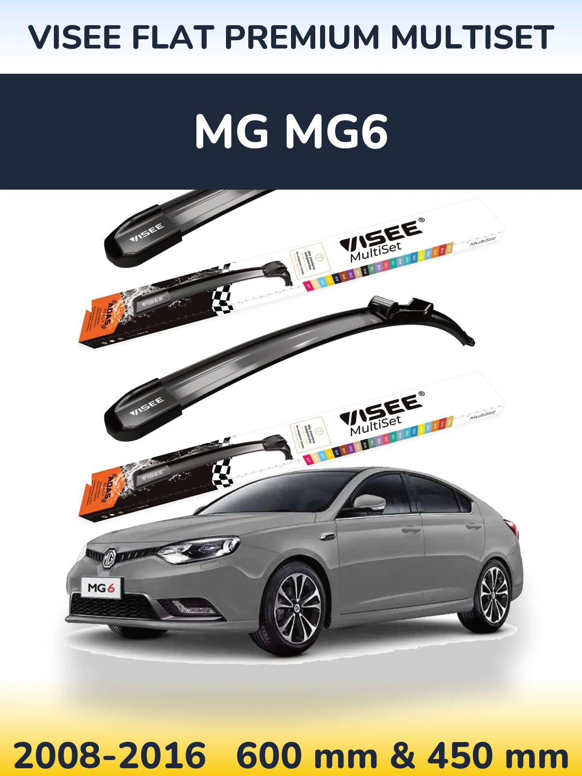 Front wiper blade set VISEE FLAT PREMIUM MultiSet 600 & 450 mm for MG MG6 2008-2016