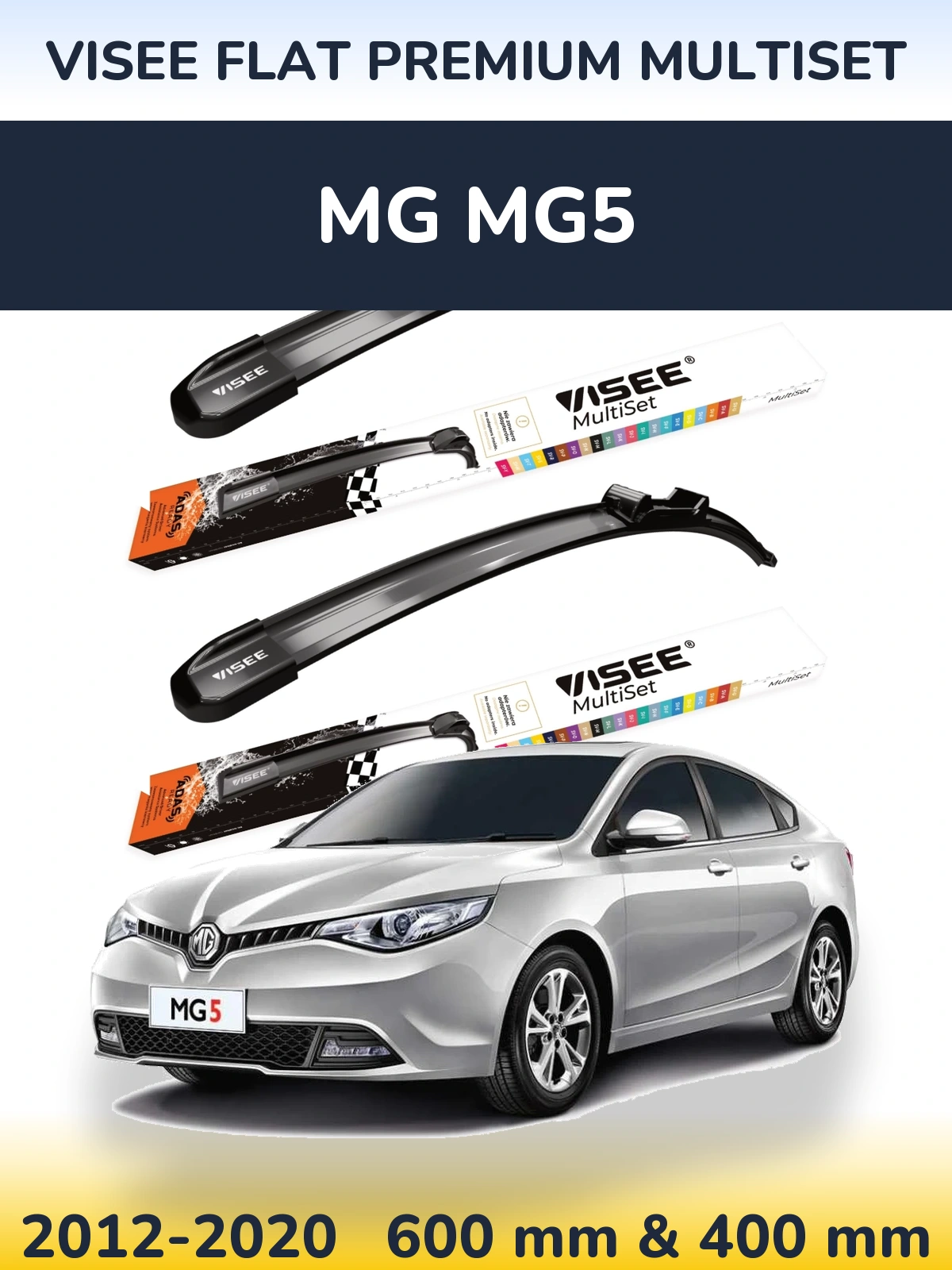 Front wiper blade set VISEE FLAT PREMIUM MultiSet 600 & 400 mm for MG MG5 2012-2020