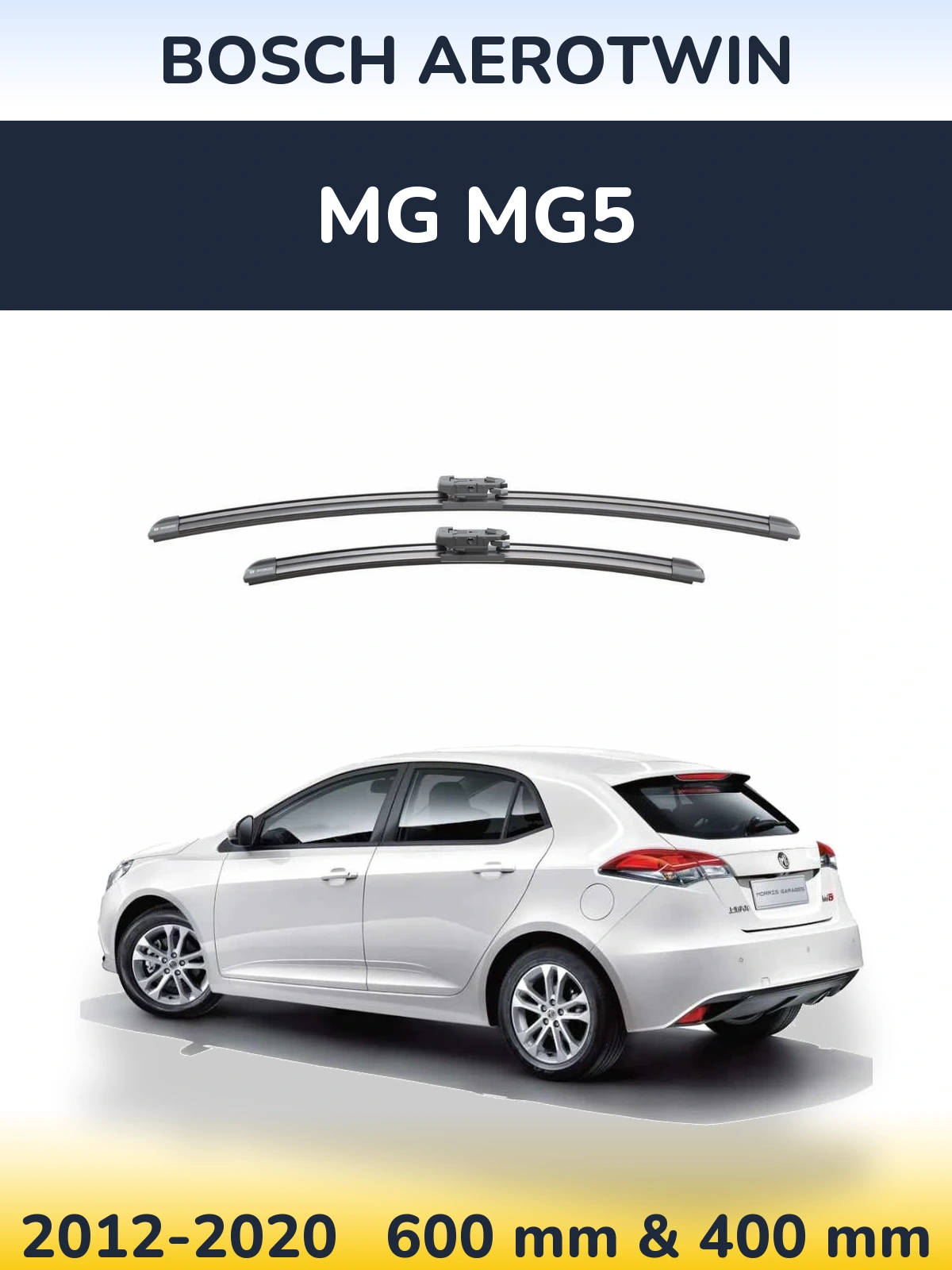 Front wiper blade set BOSCH AeroTwin 600 & 400 mm for MG MG5 2012-2020