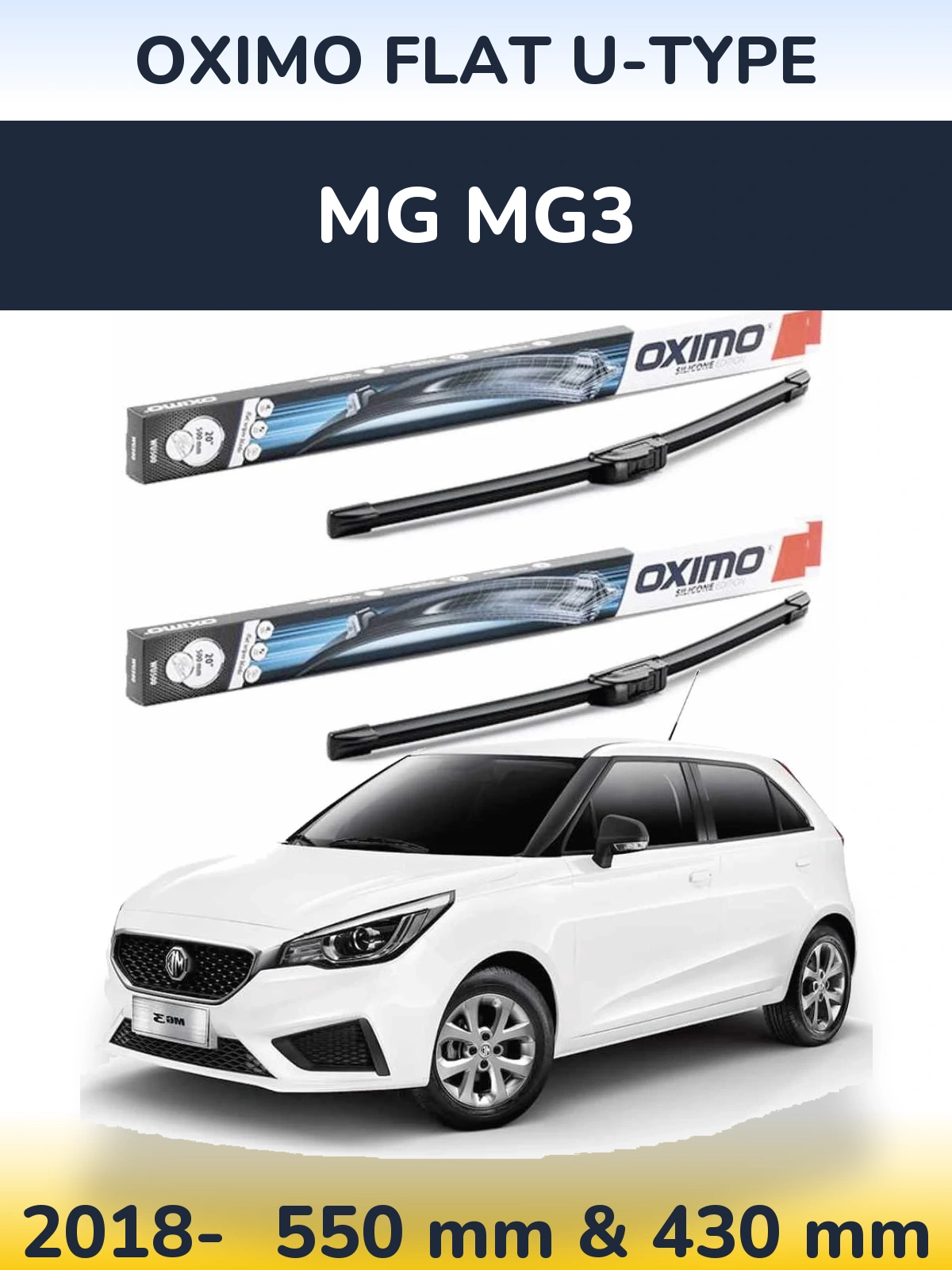 Комплект передніх щіток Oximo Flat U-type 550 & 430 мм для MG MG3 2018-2026