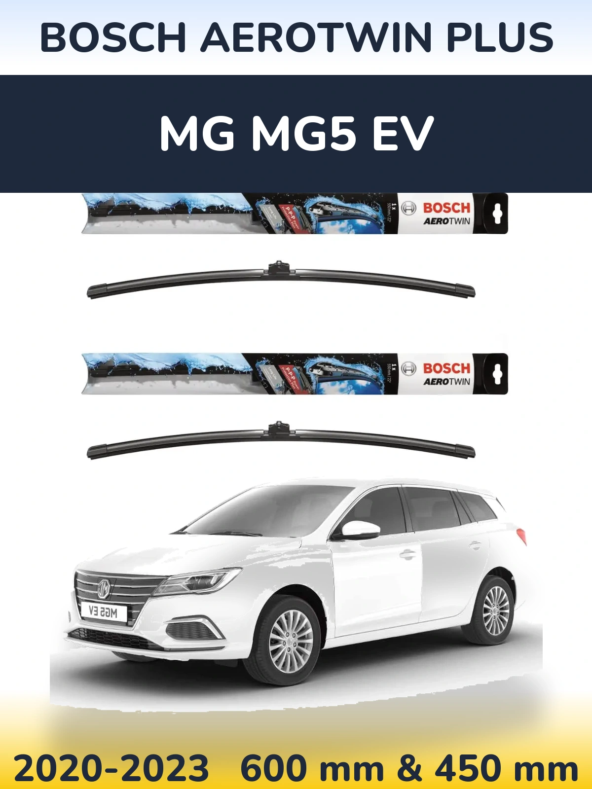 Комплект передних дворников BOSCH AeroTwin Plus 600 & 450 мм для MG MG5 EV 2020-2023