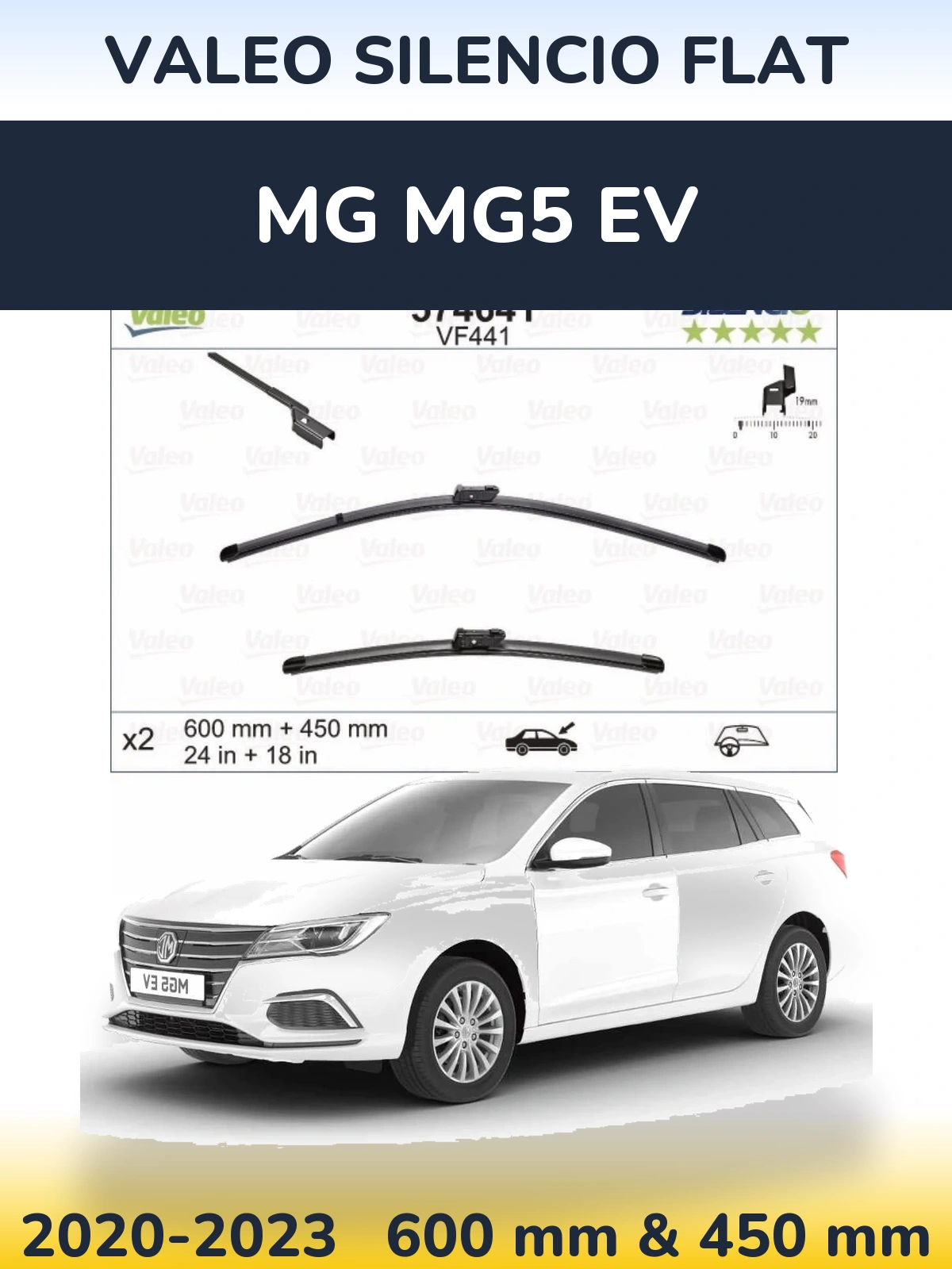 Комплект передніх щіток Valeo Silencio Flat 600 & 450 мм для MG MG5 EV 2020-2023