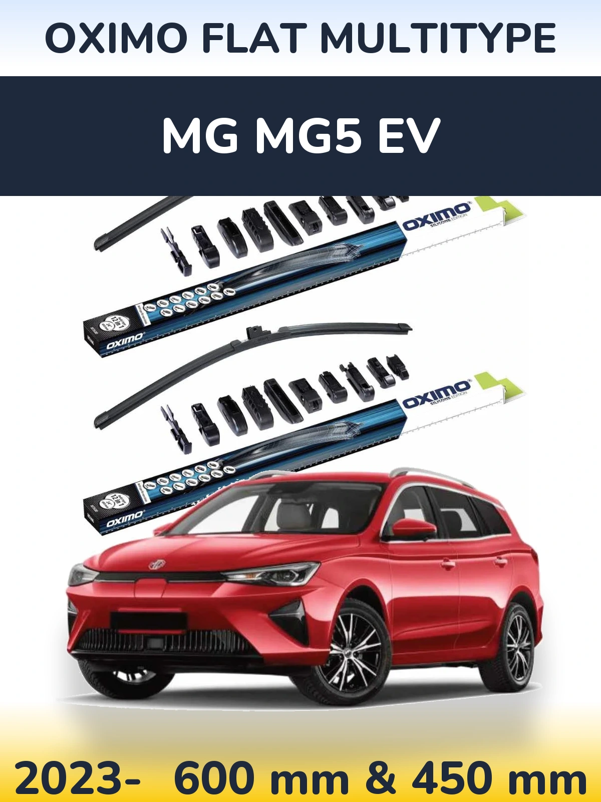Front wiper blade set Oximo Flat MultiTypee 600 & 450 mm for MG MG5 EV 2023-2026