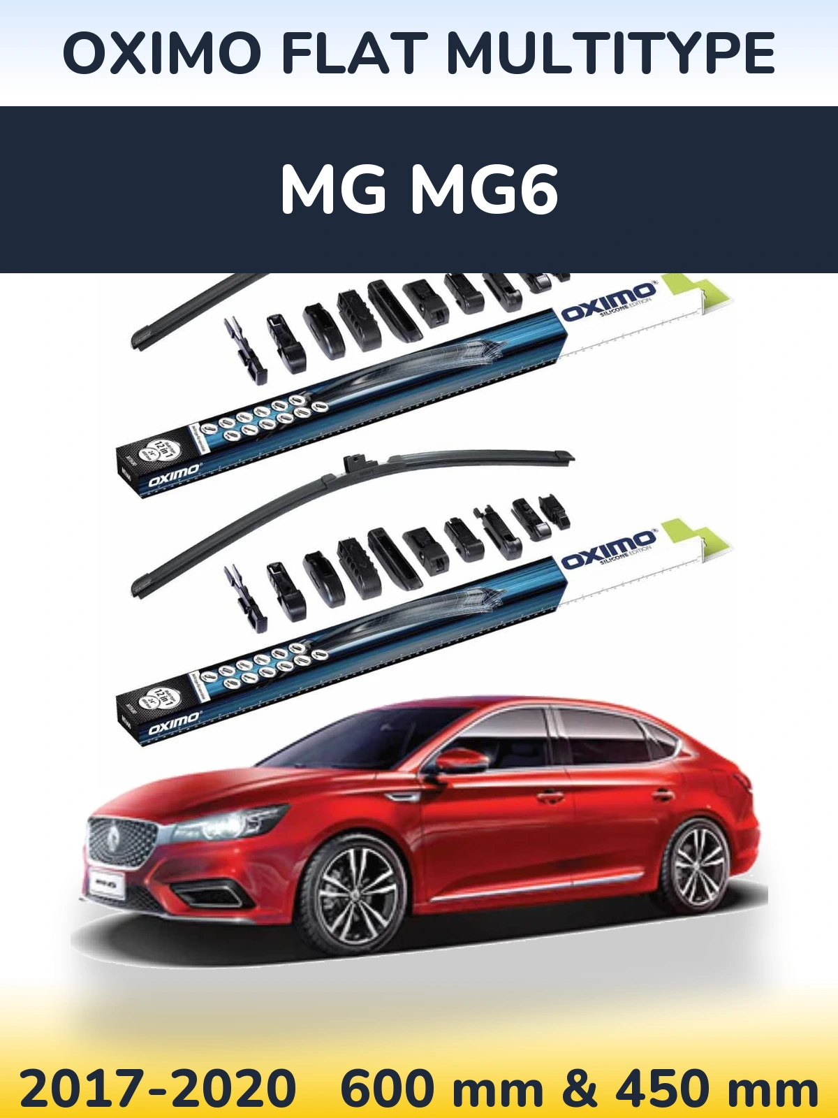 Front wiper blade set Oximo Flat MultiTypee 600 & 450 mm for MG MG6 2017-2020