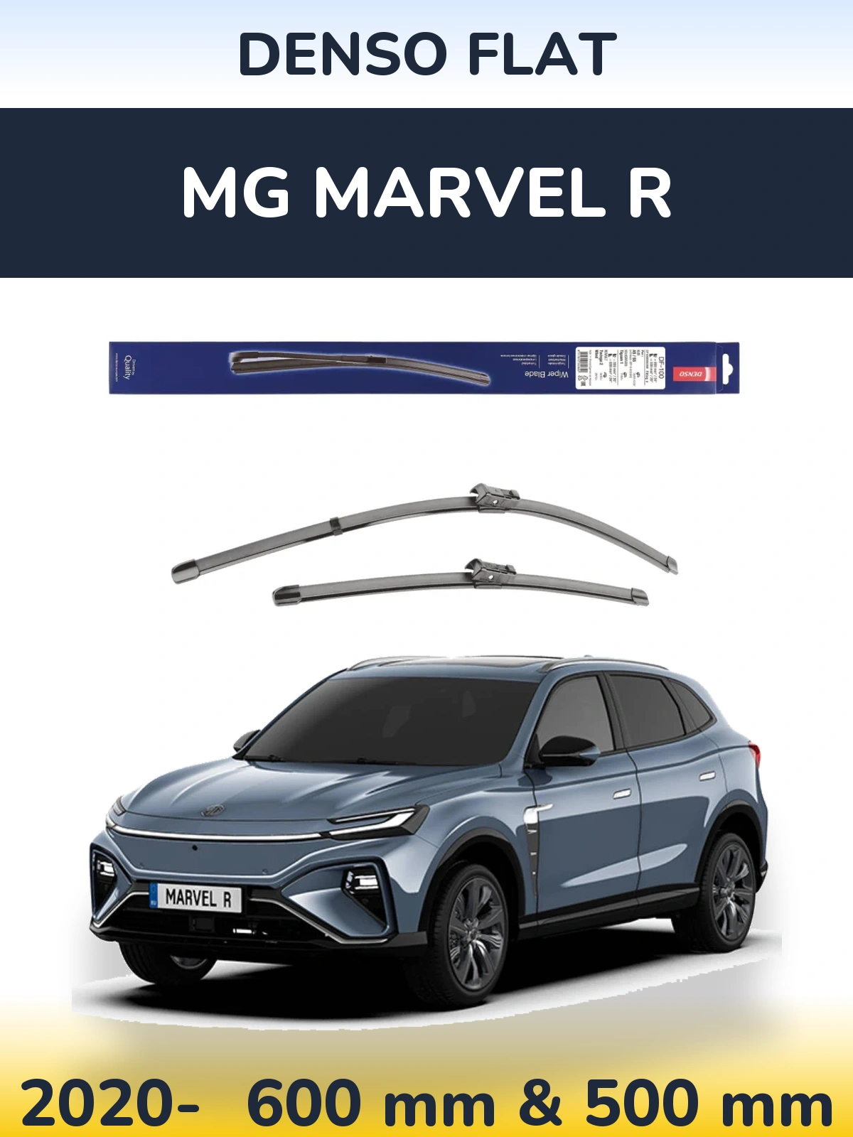 Front wiper blade set Denso Flat 600 & 500 mm for MG Marvel R 2020-2026