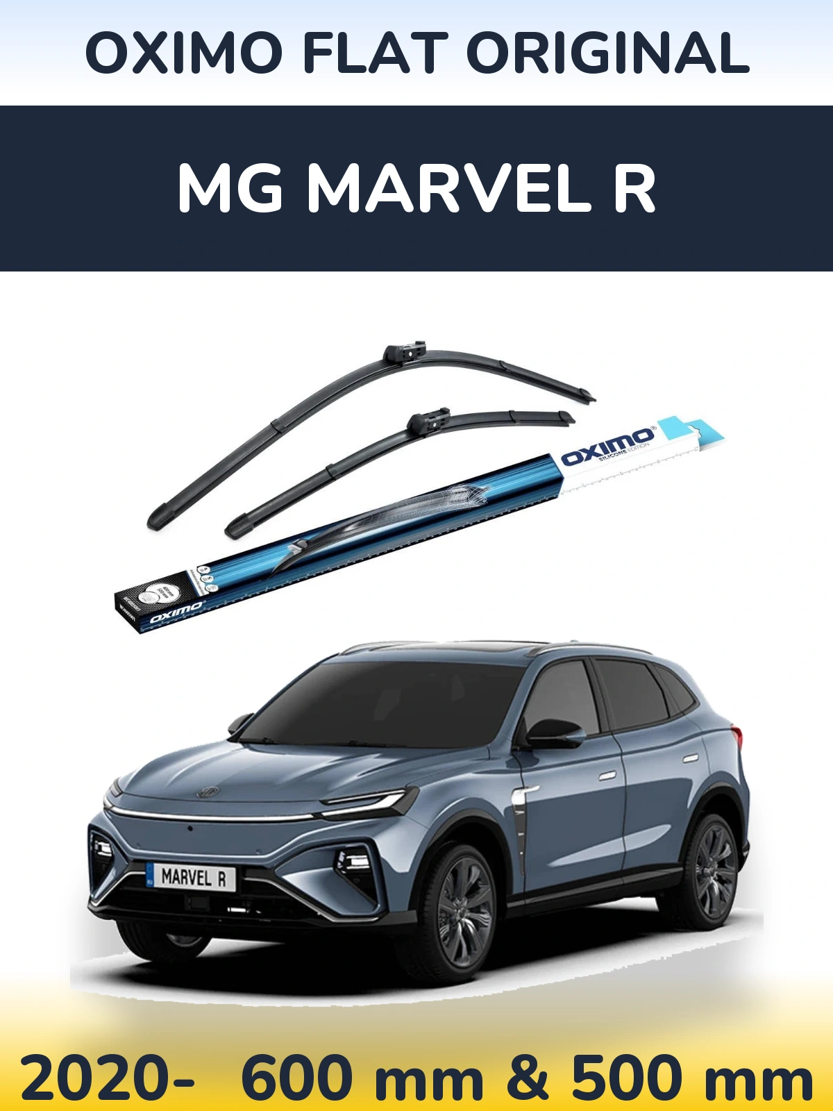 Front wiper blade set Oximo Flat Original 600 & 500 mm for MG Marvel R 2020-2026