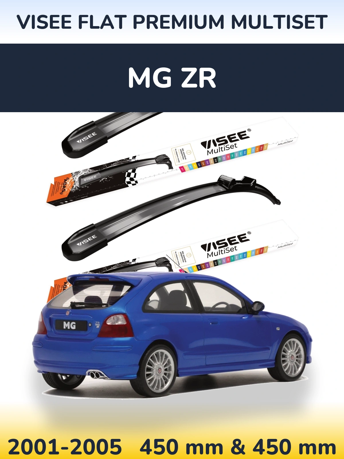 Комплект передних дворников VISEE FLAT PREMIUM MultiSet 450 & 450 мм для MG ZR 2001-2005