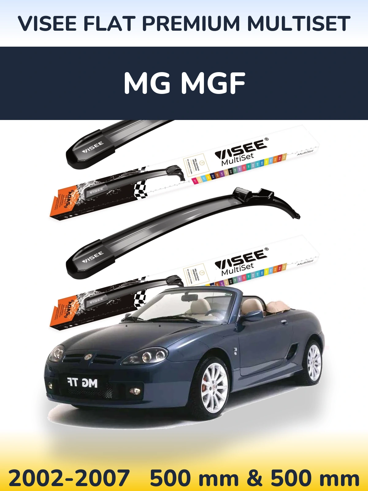 Комплект передних дворников VISEE FLAT PREMIUM MultiSet 500 & 500 мм для MG MGF 2002-2007