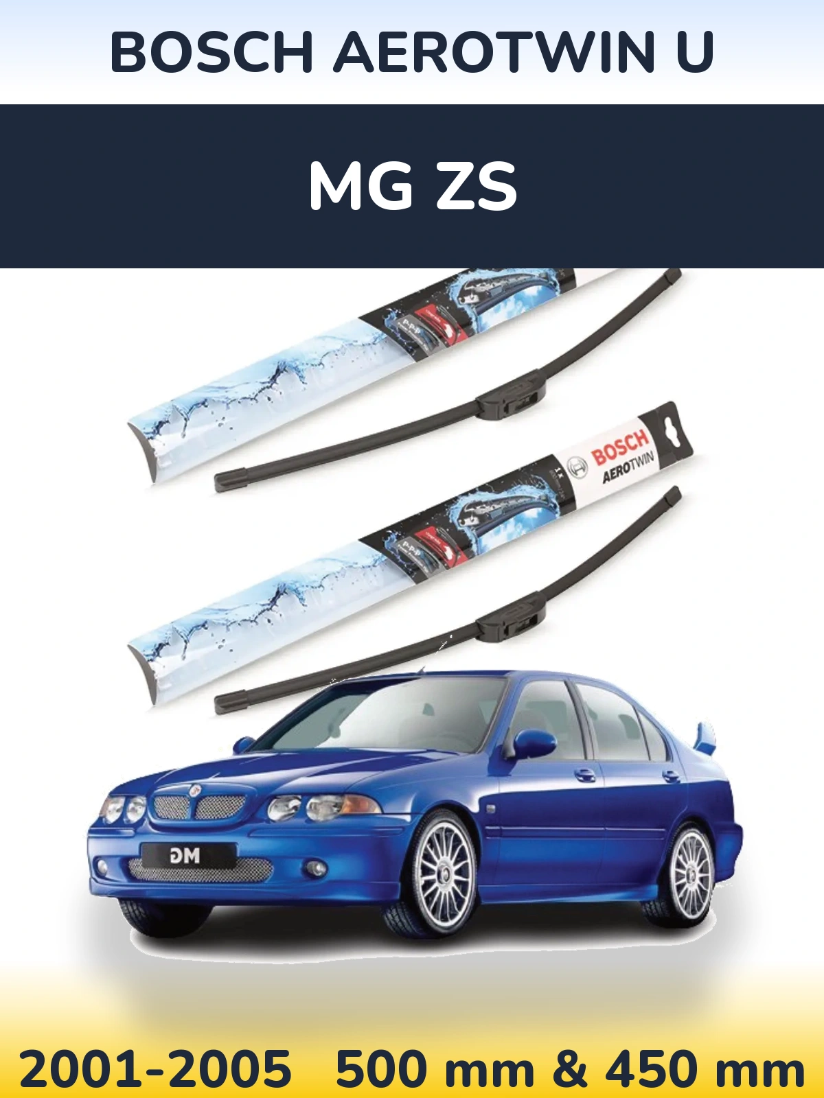 Front wiper blade set BOSCH AeroTwin U 500 & 450 mm for MG ZS 2001-2005