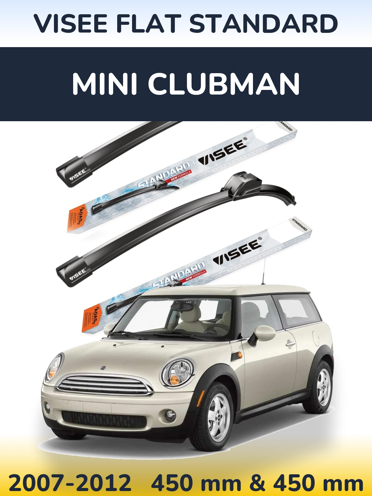 Front wiper blade set VISEE FLAT STANDARD 450 & 450 mm for MINI Clubman 2007-2012