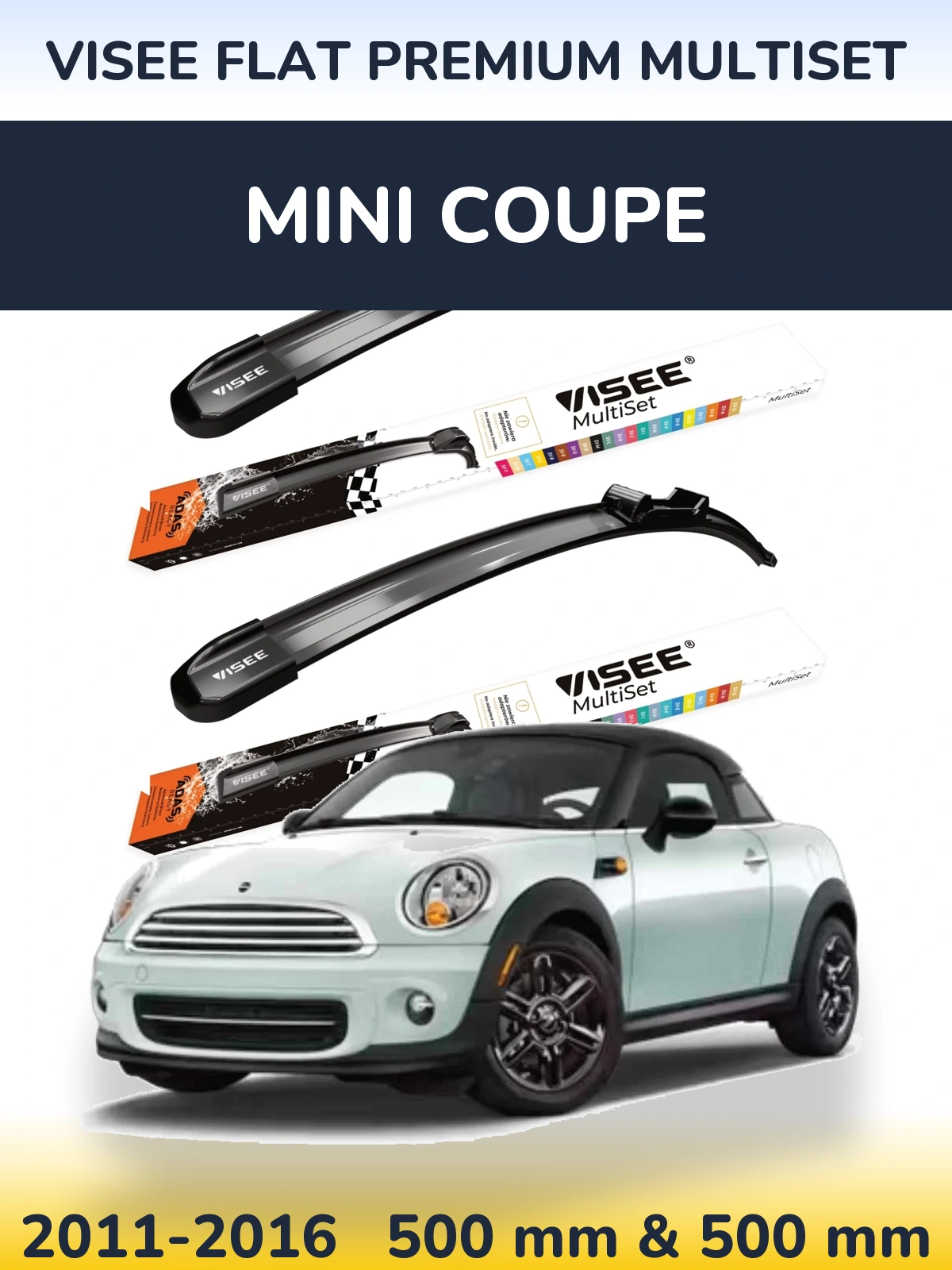 Комплект передніх щіток VISEE FLAT PREMIUM MultiSet 500 & 500 мм для MINI Coupe 2011-2016