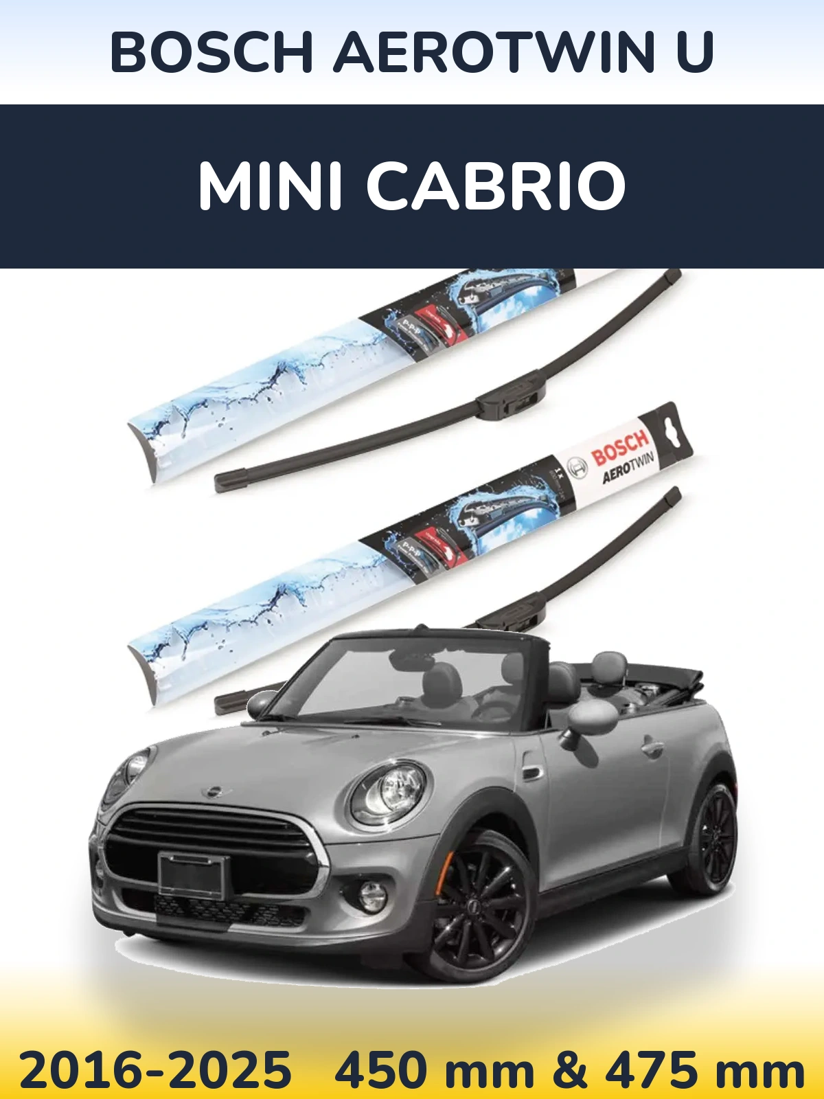 Комплект передніх щіток BOSCH AeroTwin U 450 & 475 мм для MINI Cabrio 2016-2025