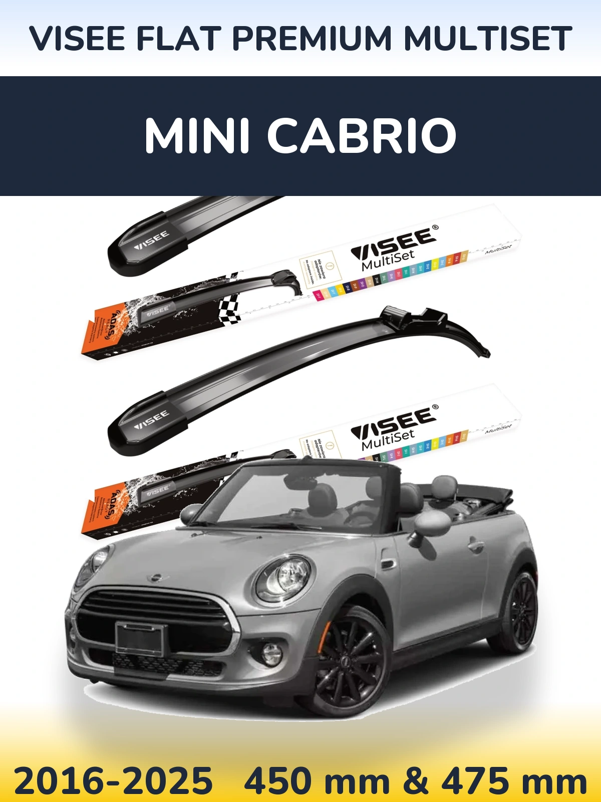 Front wiper blade set VISEE FLAT PREMIUM MultiSet 450 & 475 mm for MINI Cabrio 2016-2025