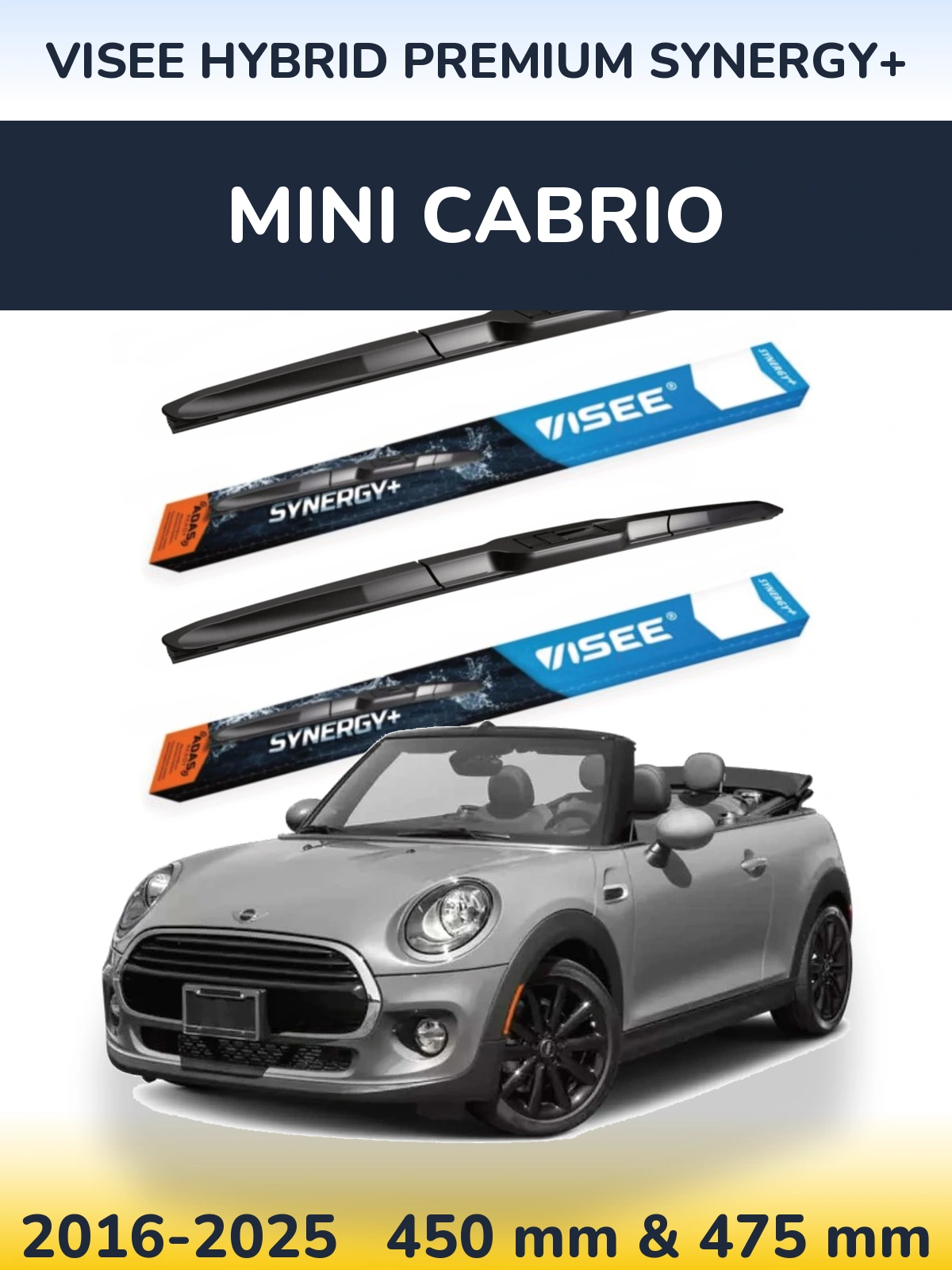 Комплект передніх щіток VISEE HYBRID PREMIUM SYNERGY+ 450 & 475 мм для MINI Cabrio 2016-2025