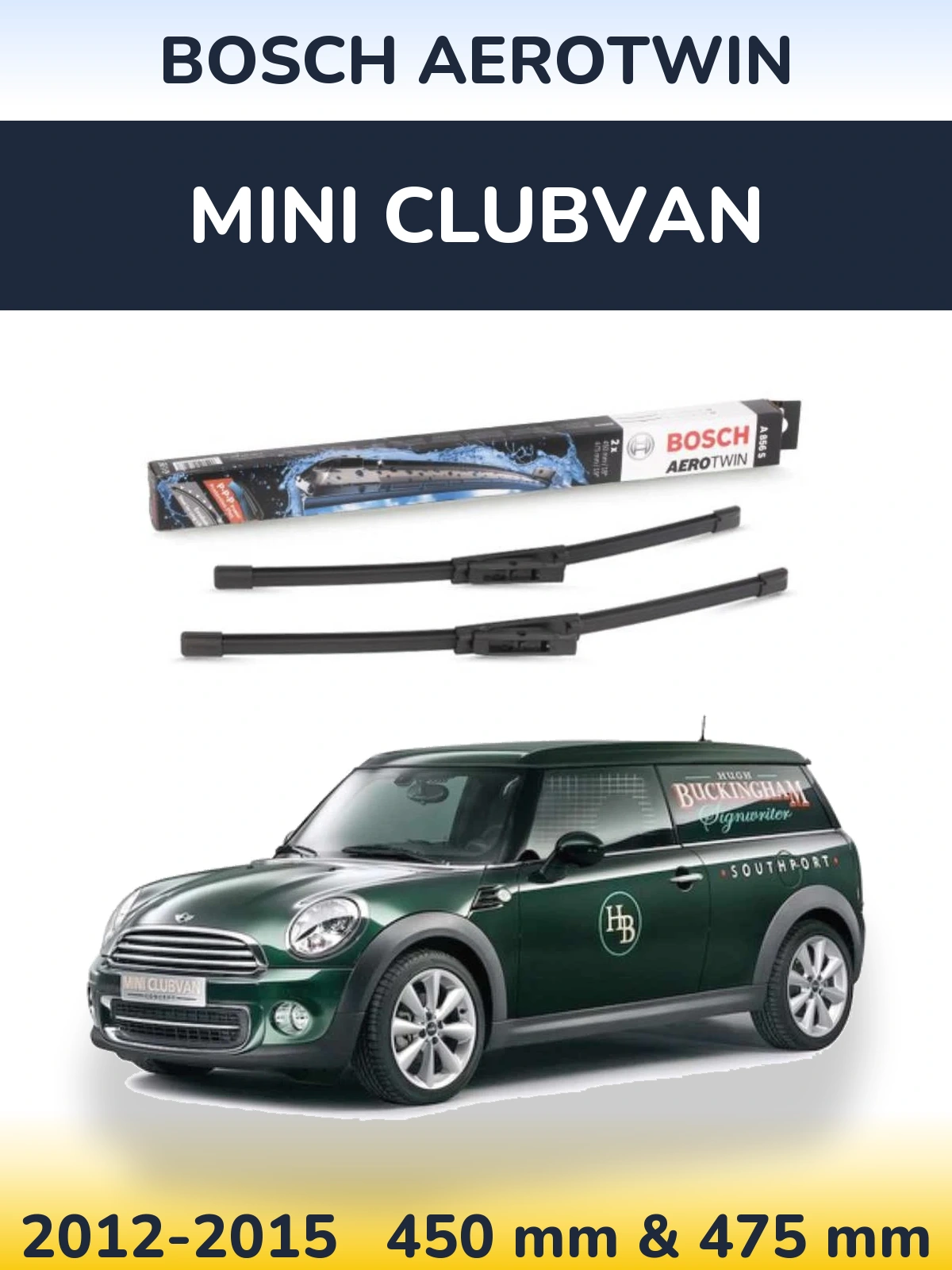 Front wiper blade set BOSCH AeroTwin 450 & 475 mm for MINI Clubvan 2012-2015