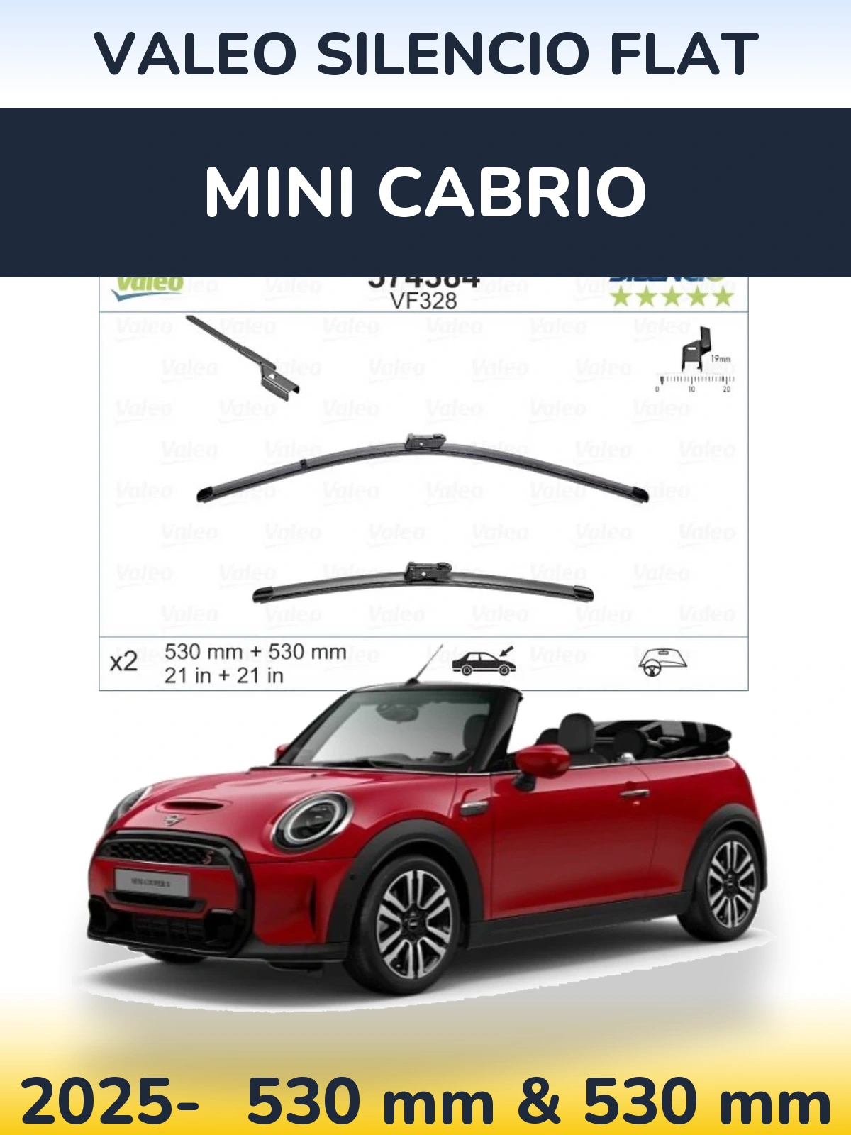 Комплект передніх щіток Valeo Silencio Flat 530 & 520 мм для MINI Cabrio 2025-2026