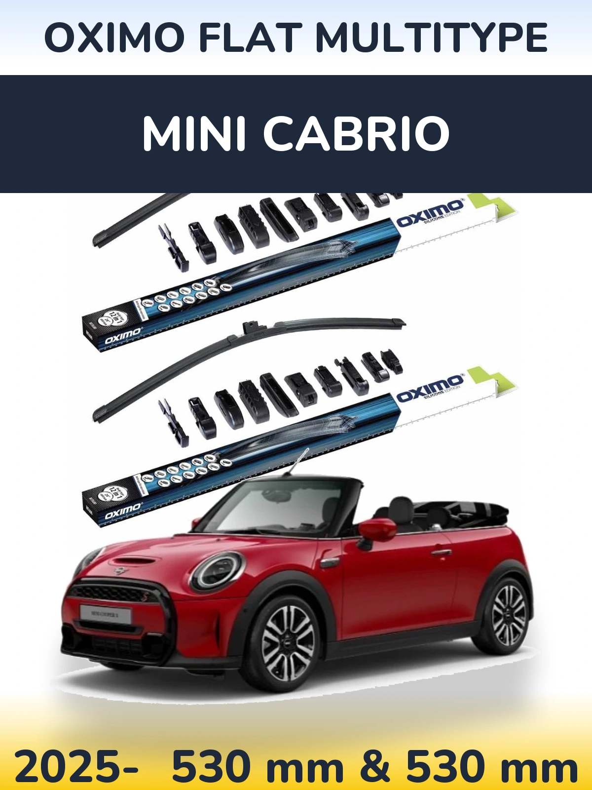 Front wiper blade set Oximo Flat MultiTypee 530 & 530 mm for MINI Cabrio 2025-2026
