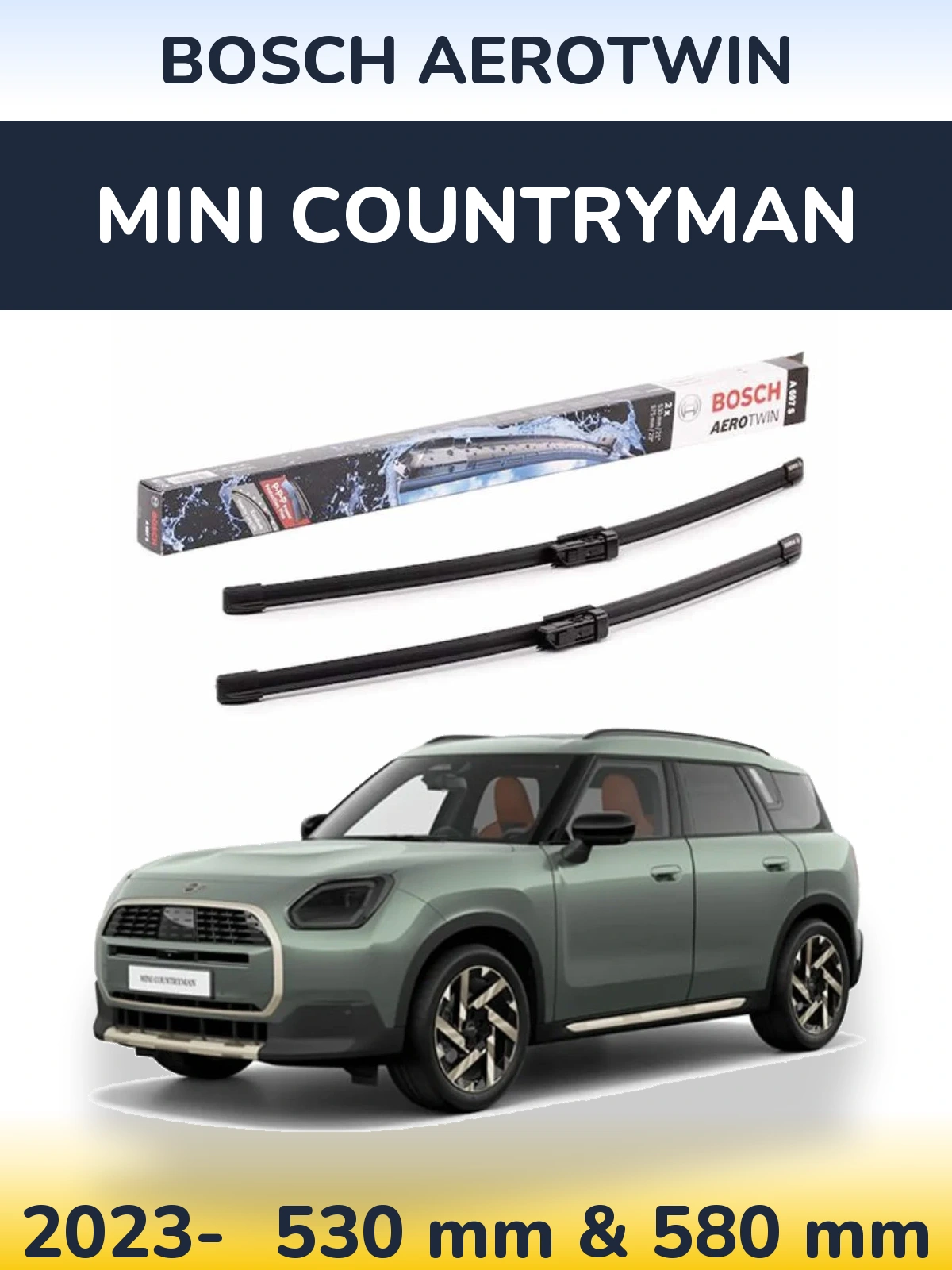 Комплект передних дворников BOSCH AeroTwin 530 & 580 мм для MINI Countryman 2023-2026