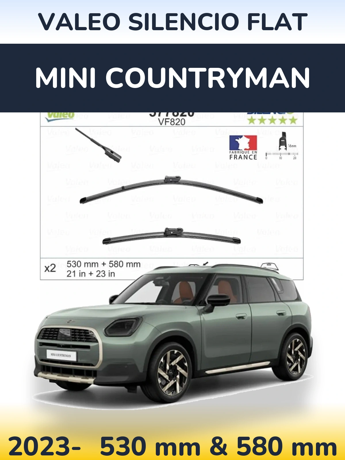 Комплект передних дворников Valeo Silencio Flat 530 & 580 мм для MINI Countryman 2023-2026