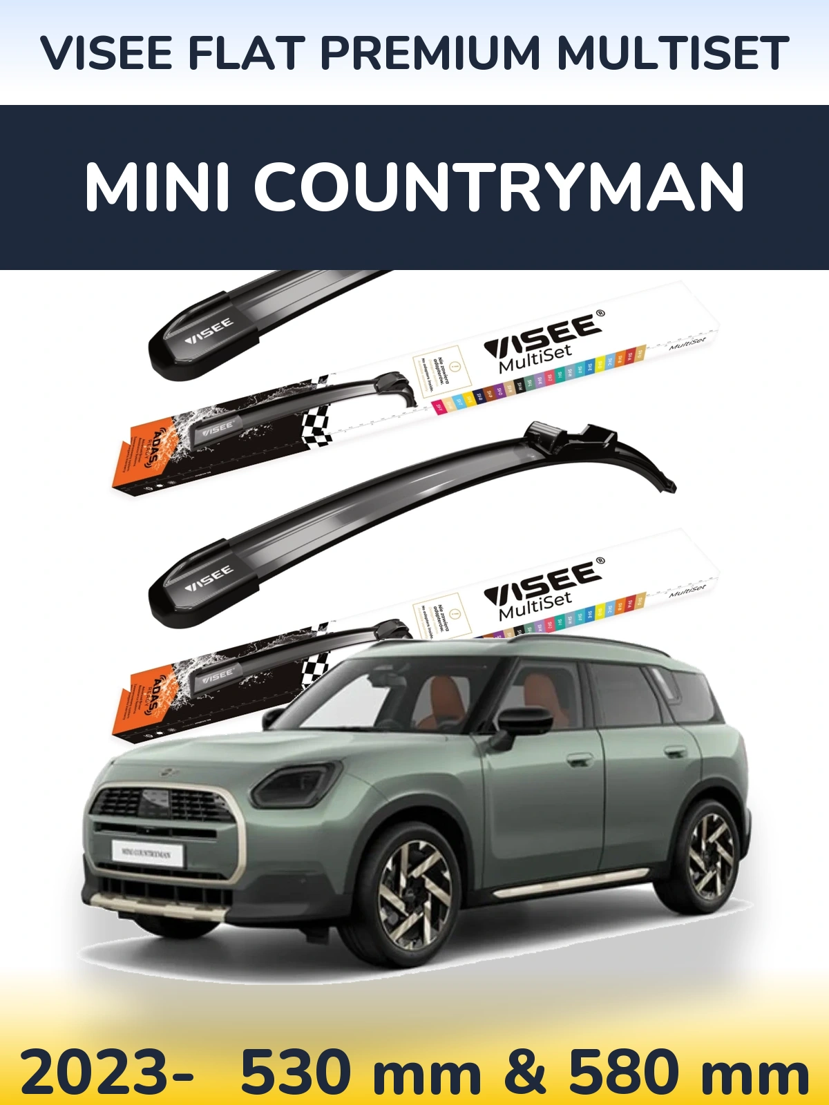 Комплект передних дворников VISEE FLAT PREMIUM MultiSet 530 & 580 мм для MINI Countryman 2023-2026