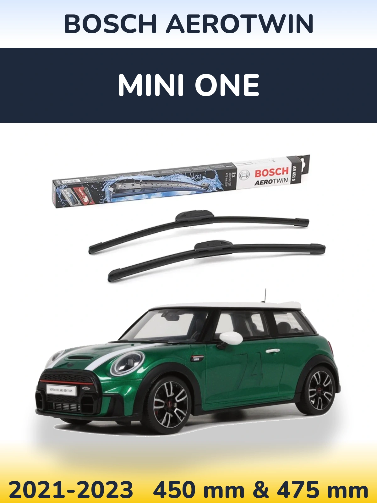 Front wiper blade set BOSCH AeroTwin 450 & 475 mm for MINI One 2021-2023