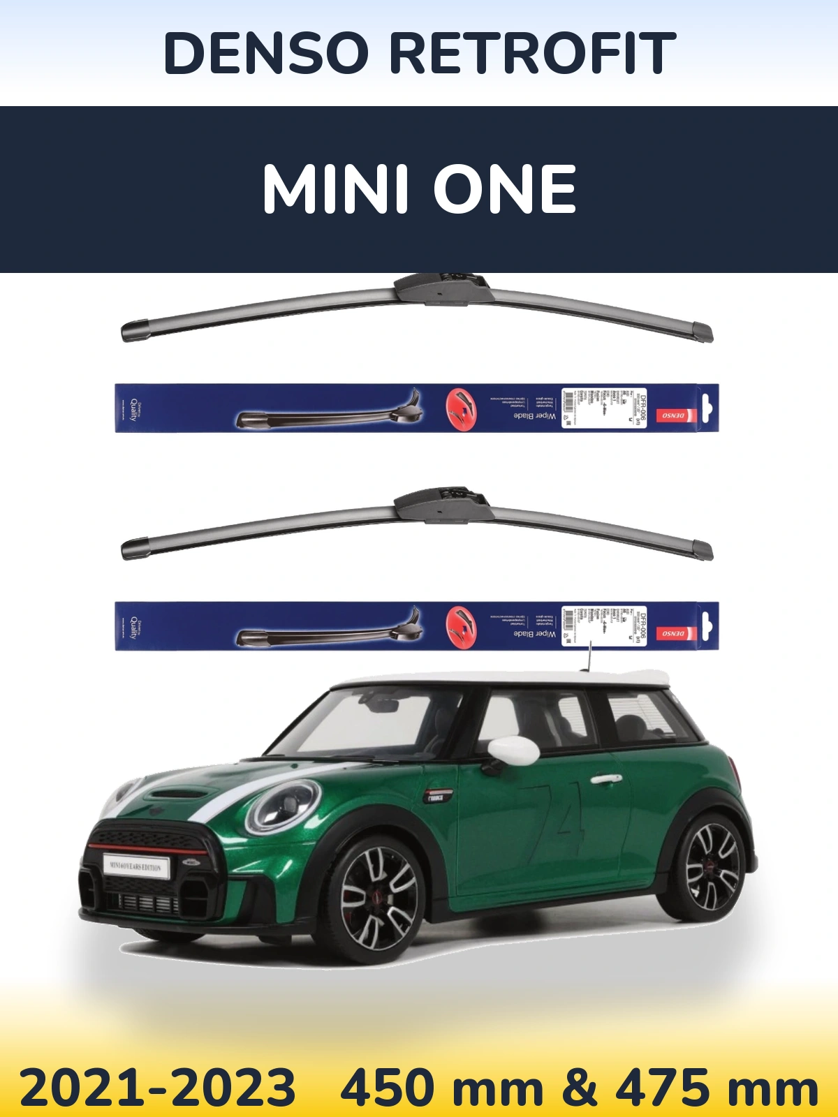 Front wiper blade set Denso Retrofit 450 & 475 mm for MINI One 2021-2023