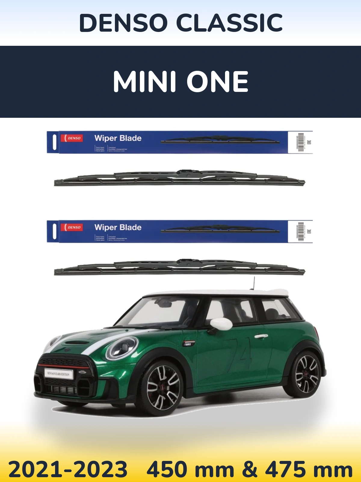 Front wiper blade set Denso Classic 450 & 475 mm for MINI One 2021-2023