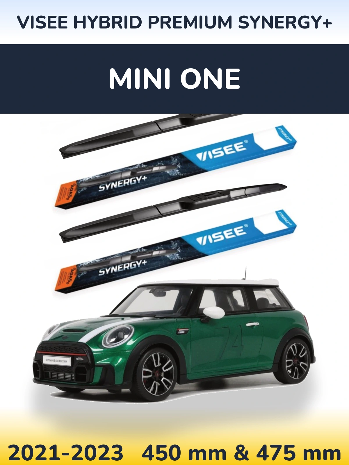 Front wiper blade set VISEE HYBRID PREMIUM SYNERGY+ 450 & 475 mm for MINI One 2021-2023