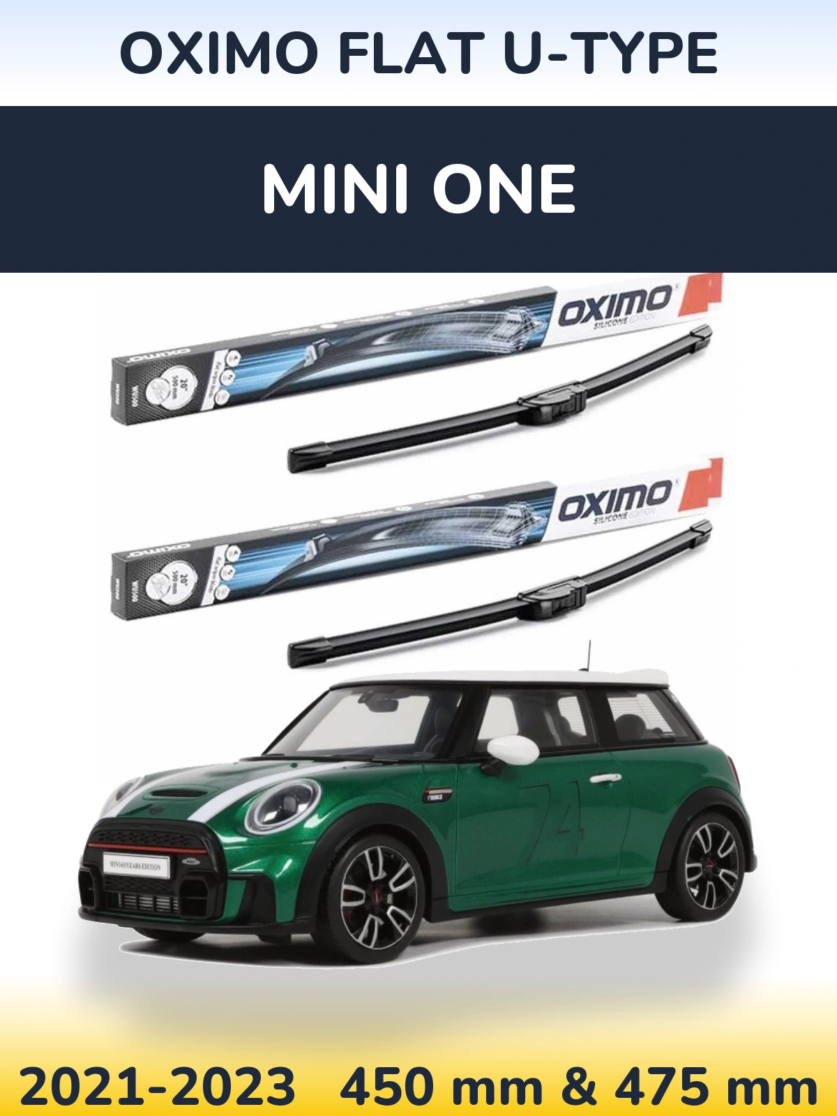 Комплект передних дворников Oximo Flat U-type 450 & 475 мм для MINI One 2021-2023
