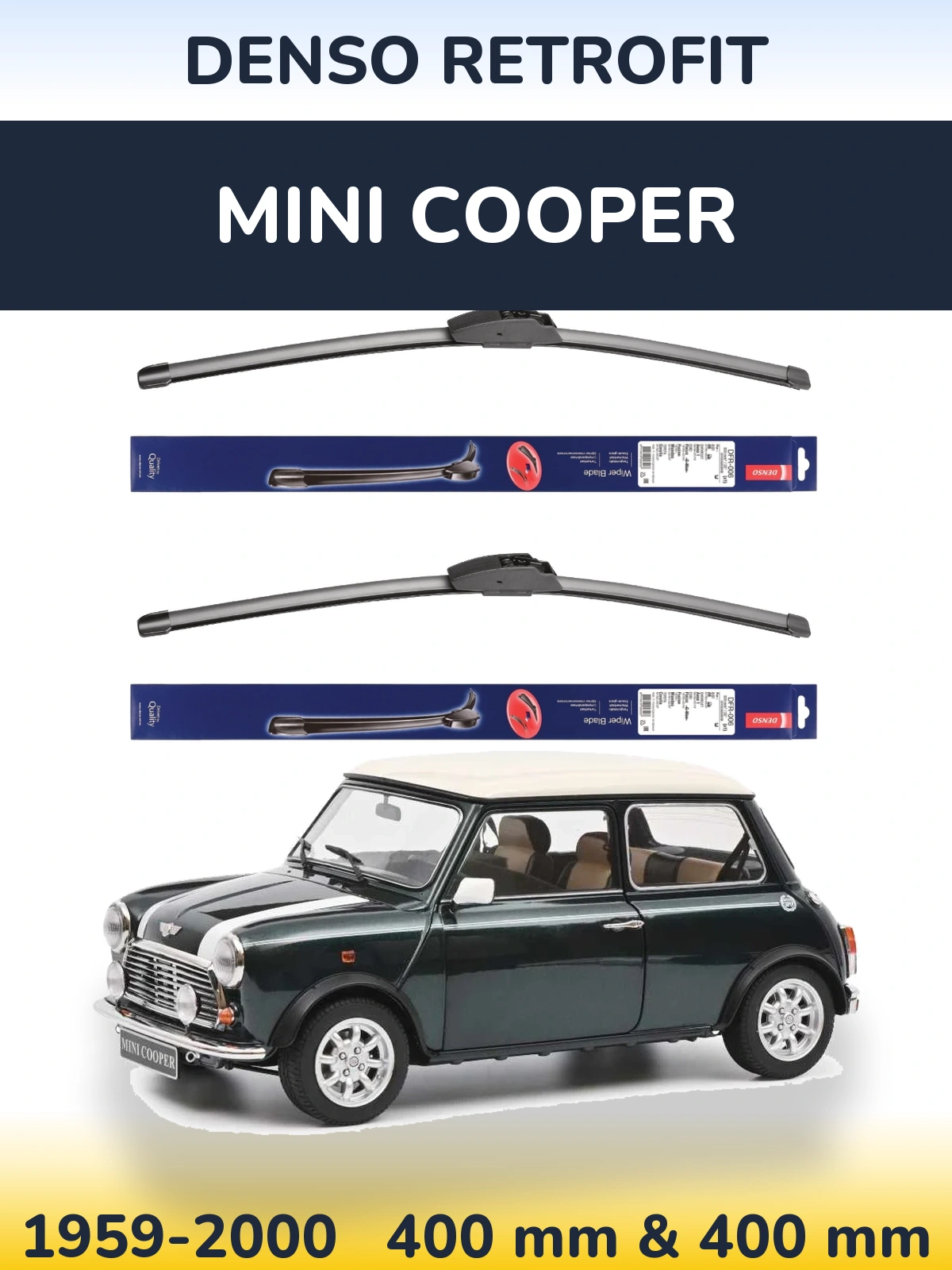 Front wiper blade set Denso Retrofit 400 & 400 mm for MINI Cooper 1959-2000