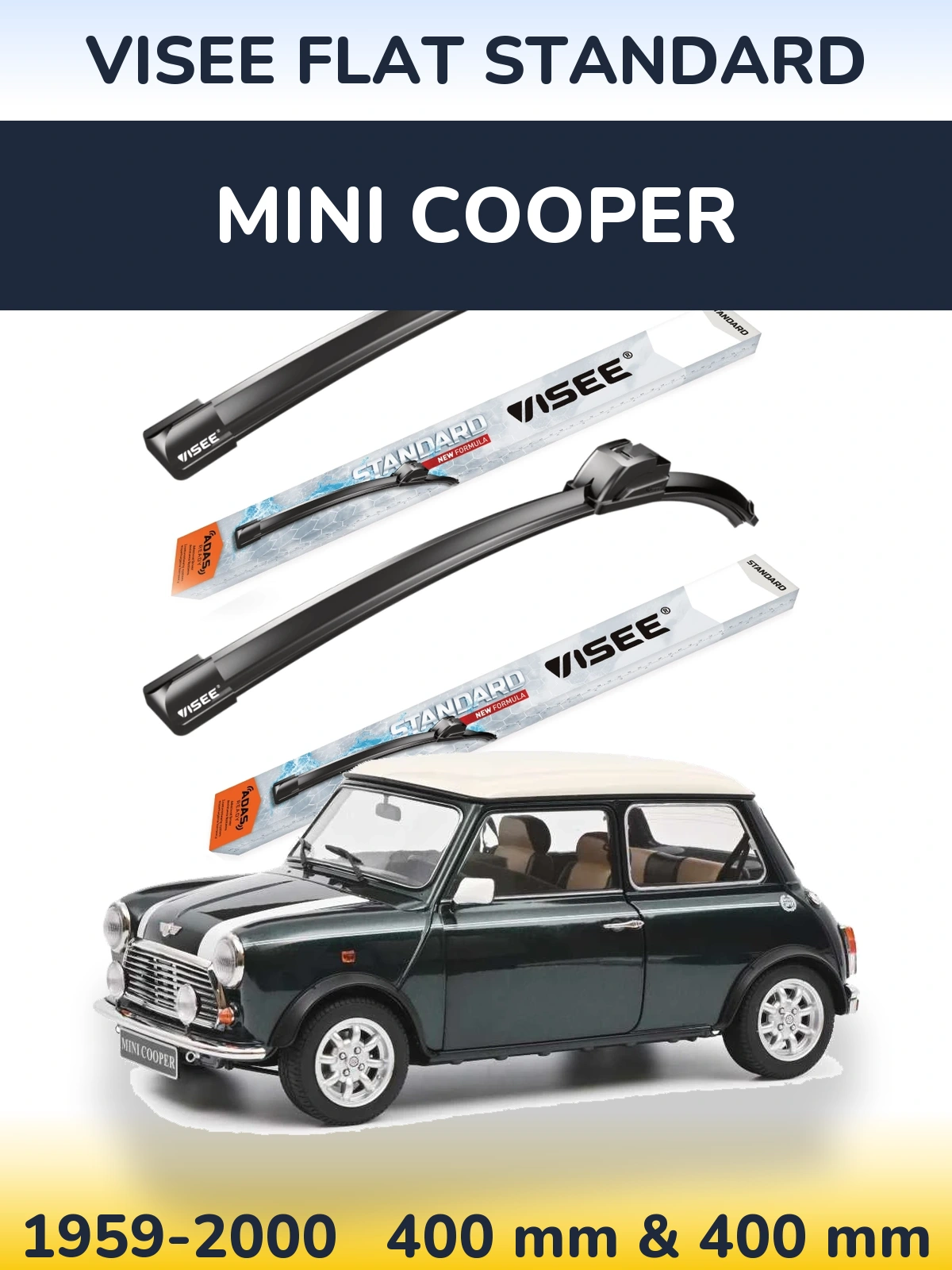 Front wiper blade set VISEE FLAT STANDARD 400 & 400 mm for MINI Cooper 1959-2000