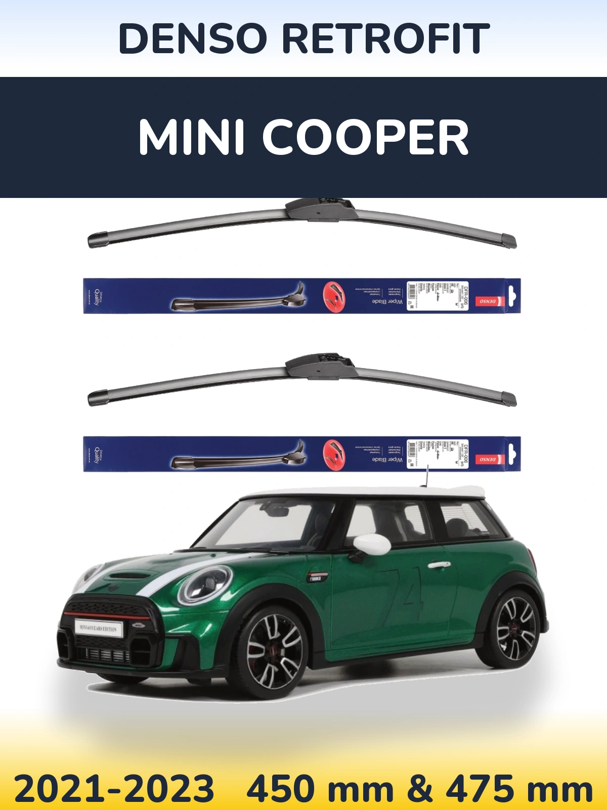 Комплект передних дворников Denso Retrofit 450 & 475 мм для MINI Cooper 2021-2023