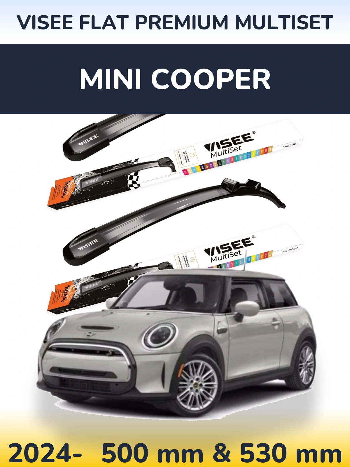 Front wiper blade set VISEE FLAT PREMIUM MultiSet 500 & 530 mm for MINI Cooper 2024-2026