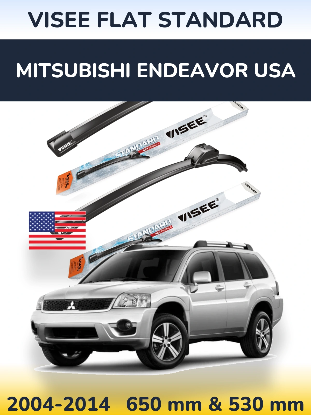 Комплект передніх щіток VISEE FLAT STANDARD 650 & 530 мм для Mitsubishi Endeavor USA 2004-2014