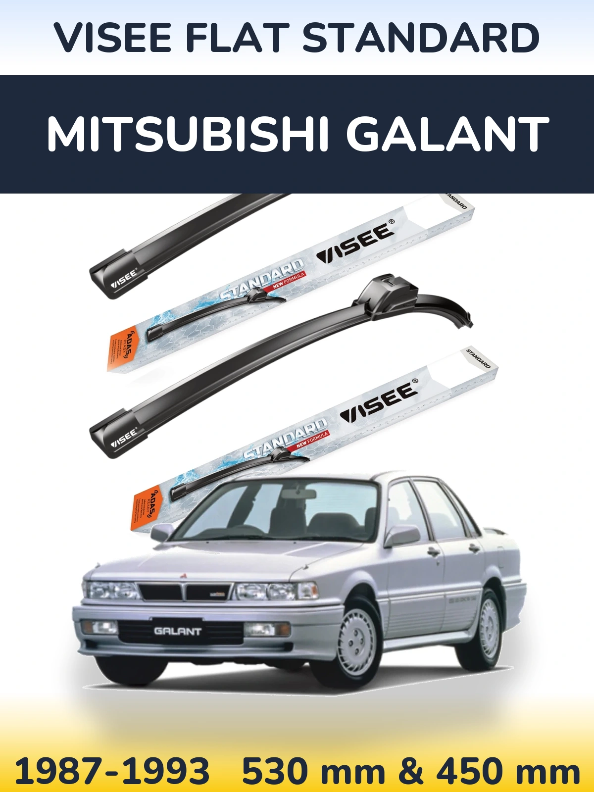 Front wiper blade set VISEE FLAT STANDARD 530 & 450 mm for Mitsubishi Galant 1987-1993