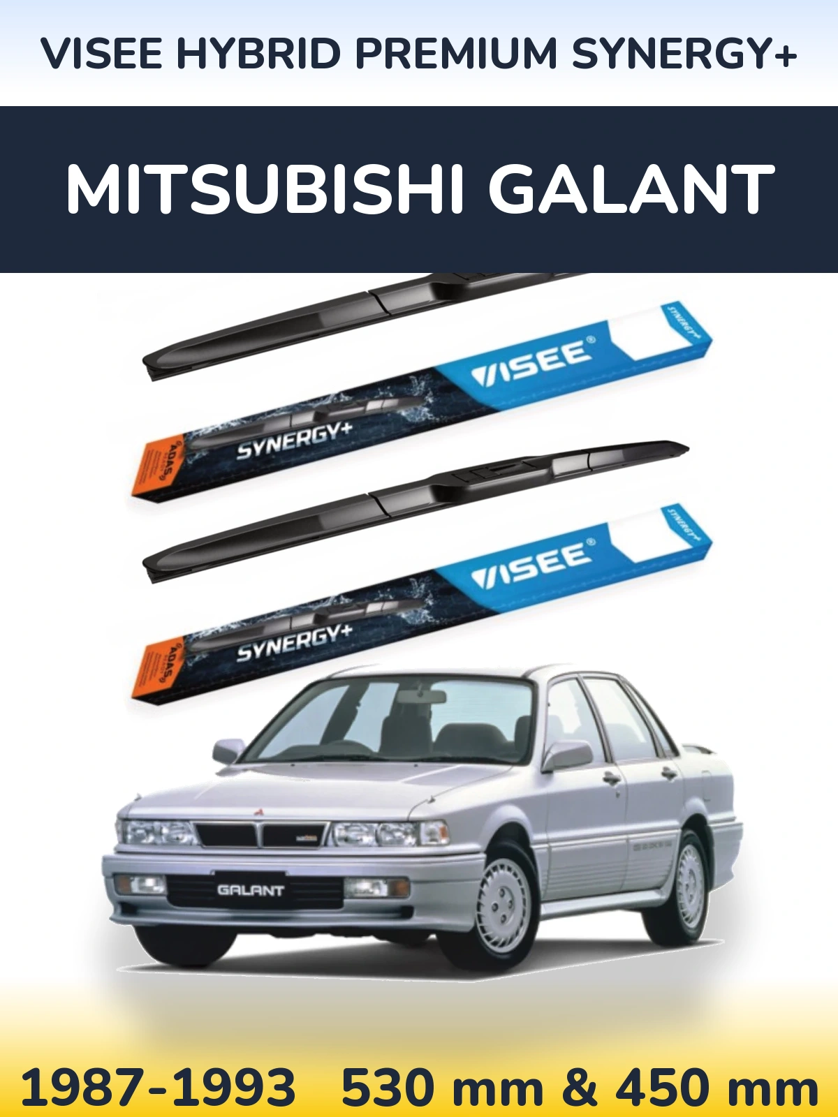 Front wiper blade set VISEE HYBRID PREMIUM SYNERGY+ 530 & 450 mm for Mitsubishi Galant 1987-1993