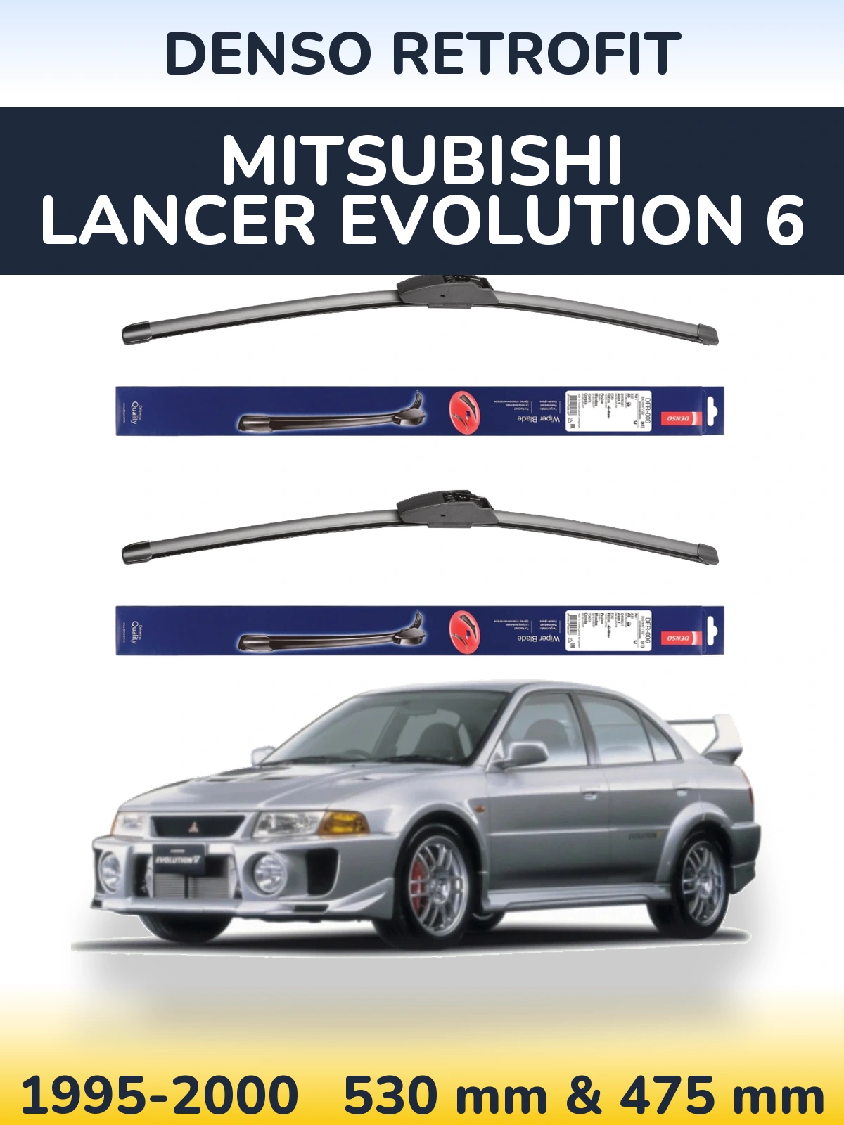 Front wiper blade set Denso Retrofit 530 & 475 mm for Mitsubishi Lancer Evolution 6 1995-2000
