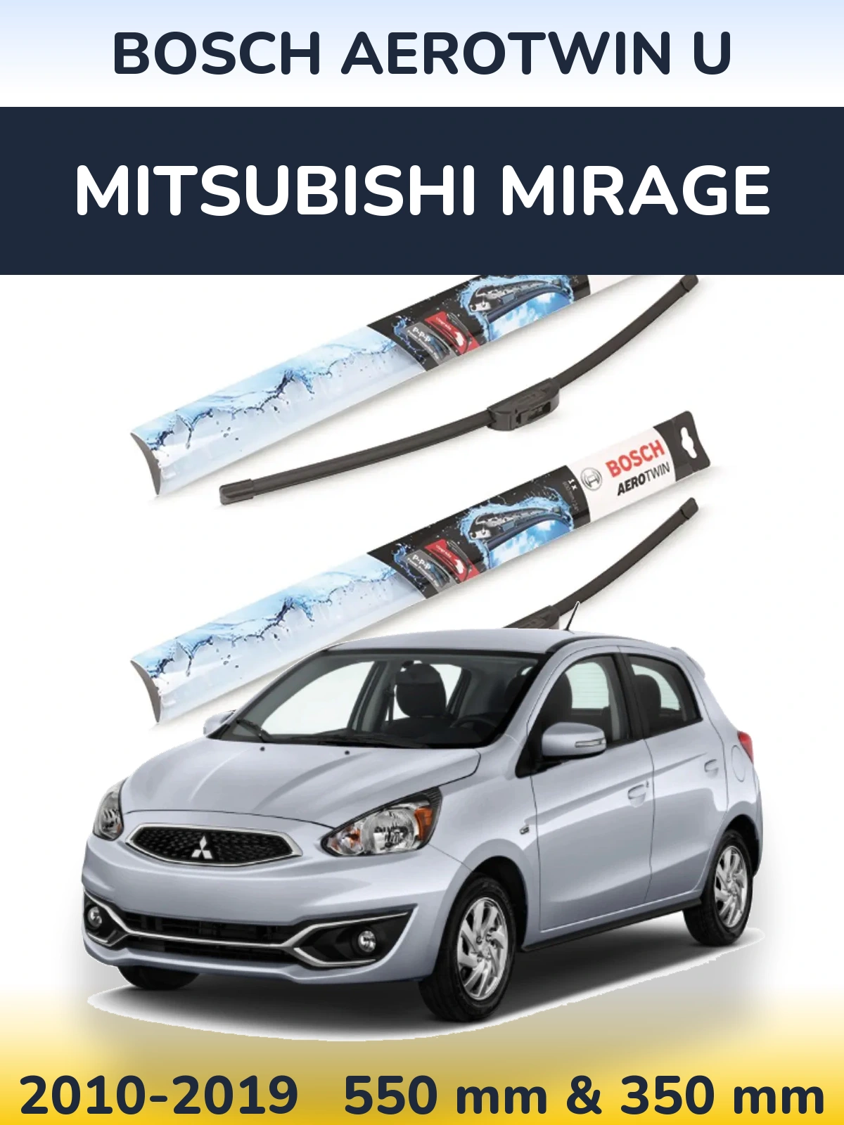 Front wiper blade set BOSCH AeroTwin U 550 & 350 mm for Mitsubishi Mirage 2010-2019