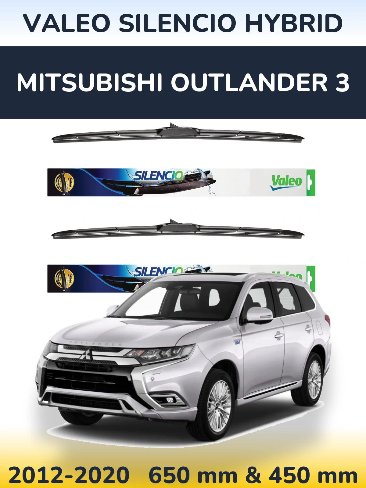 Front wiper blade set Valeo Silencio Hybrid 650 & 450 mm for Mitsubishi Outlander 3 2012-2020