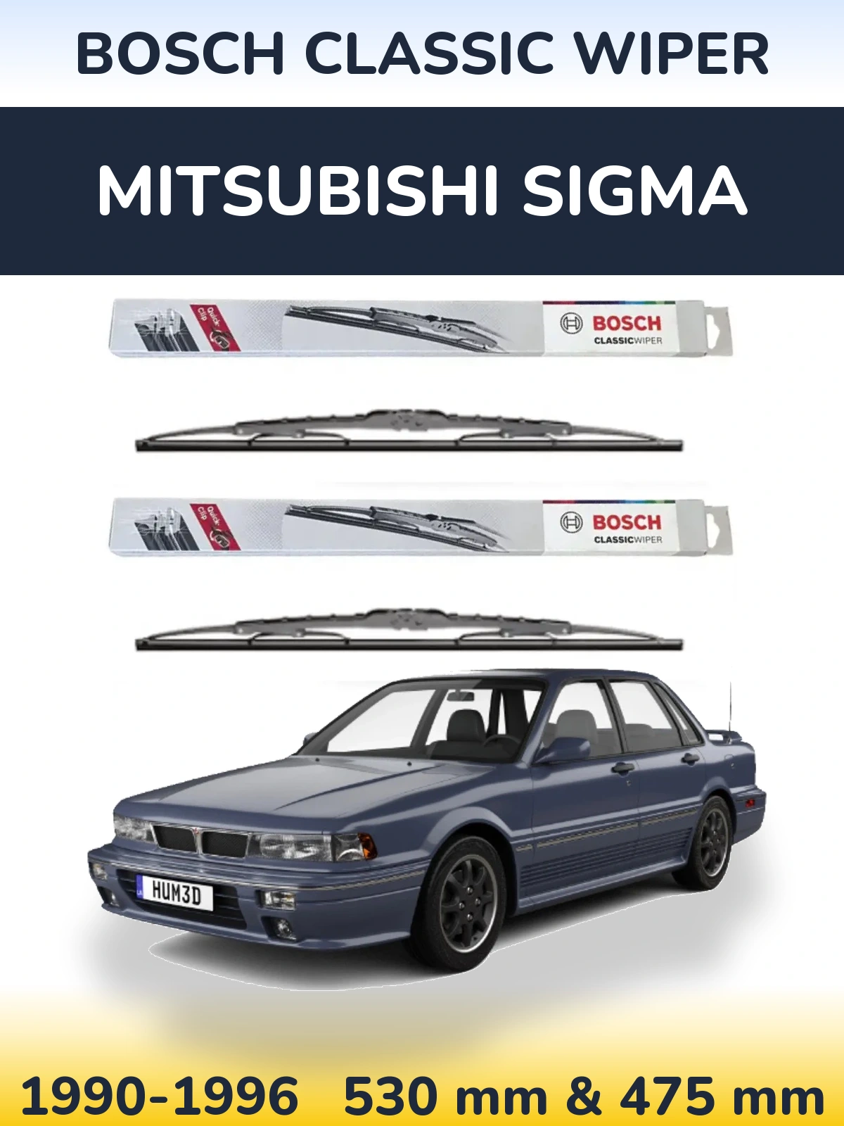 Front wiper blade set BOSCH Classic Wiper 530 & 475 mm for Mitsubishi Sigma 1990-1996