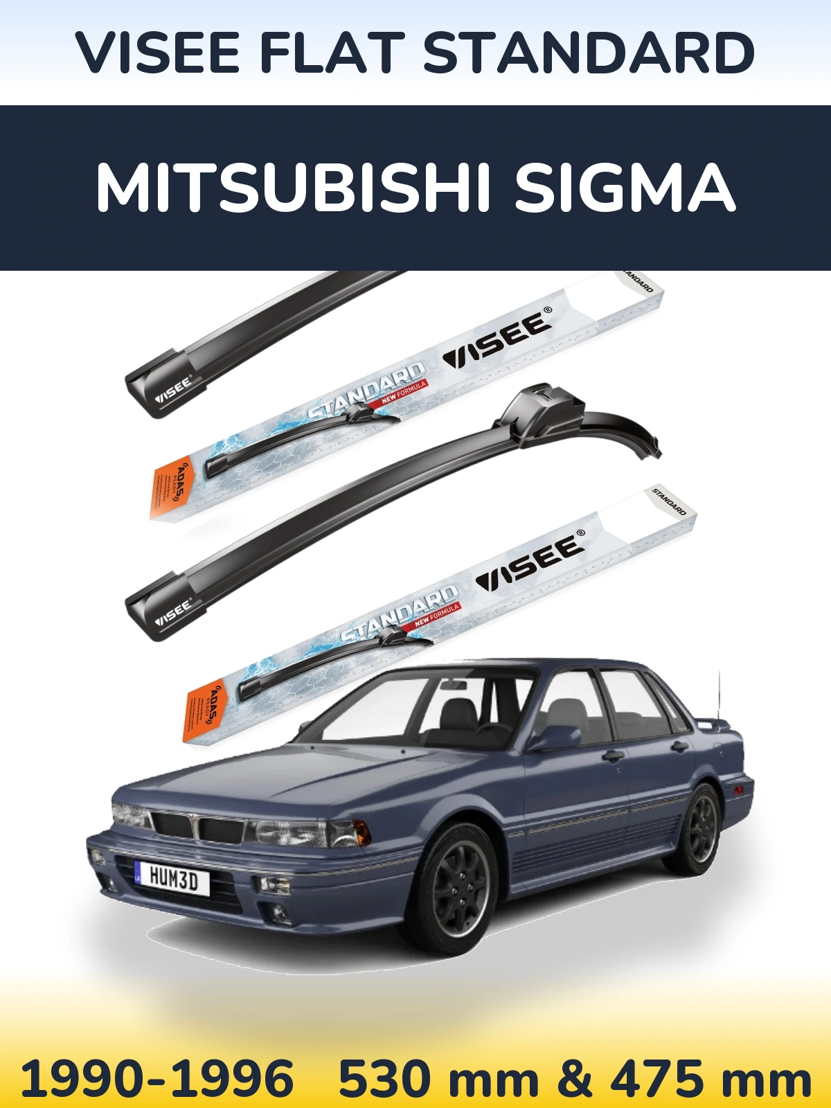 Front wiper blade set VISEE FLAT STANDARD 530 & 475 mm for Mitsubishi Sigma 1990-1996