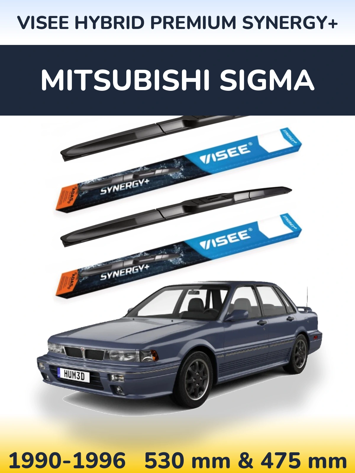 Front wiper blade set VISEE HYBRID PREMIUM SYNERGY+ 530 & 475 mm for Mitsubishi Sigma 1990-1996