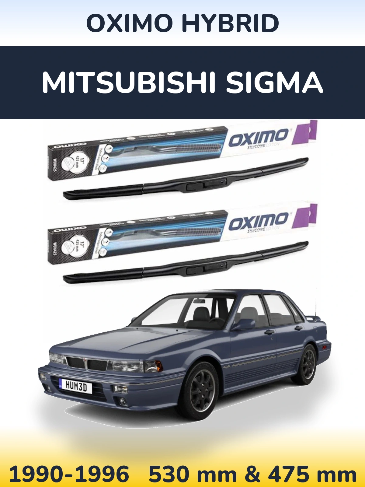 Front wiper blade set Oximo Hybrid 530 & 475 mm for Mitsubishi Sigma 1990-1996