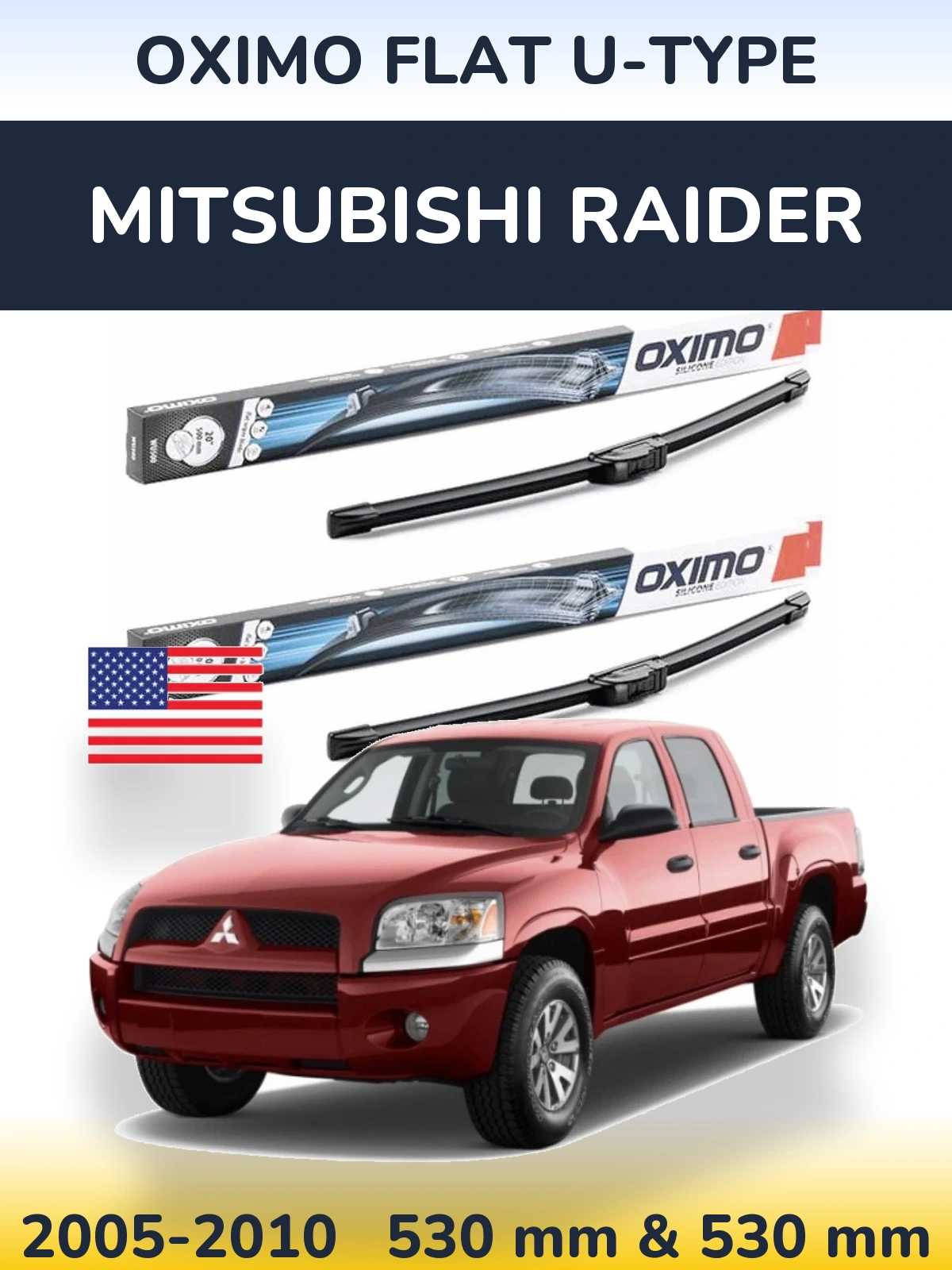 Комплект передних дворников Oximo Flat U-type 530 & 530 мм для Mitsubishi Raider 2005-2010